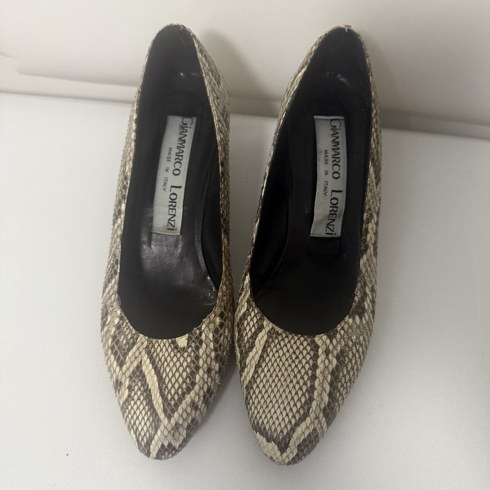Other Gianmarco Lorenzi Python Leather Heels Italy Beige Black Size US 8.5 / IT 38.5 - 2 Thumbnail