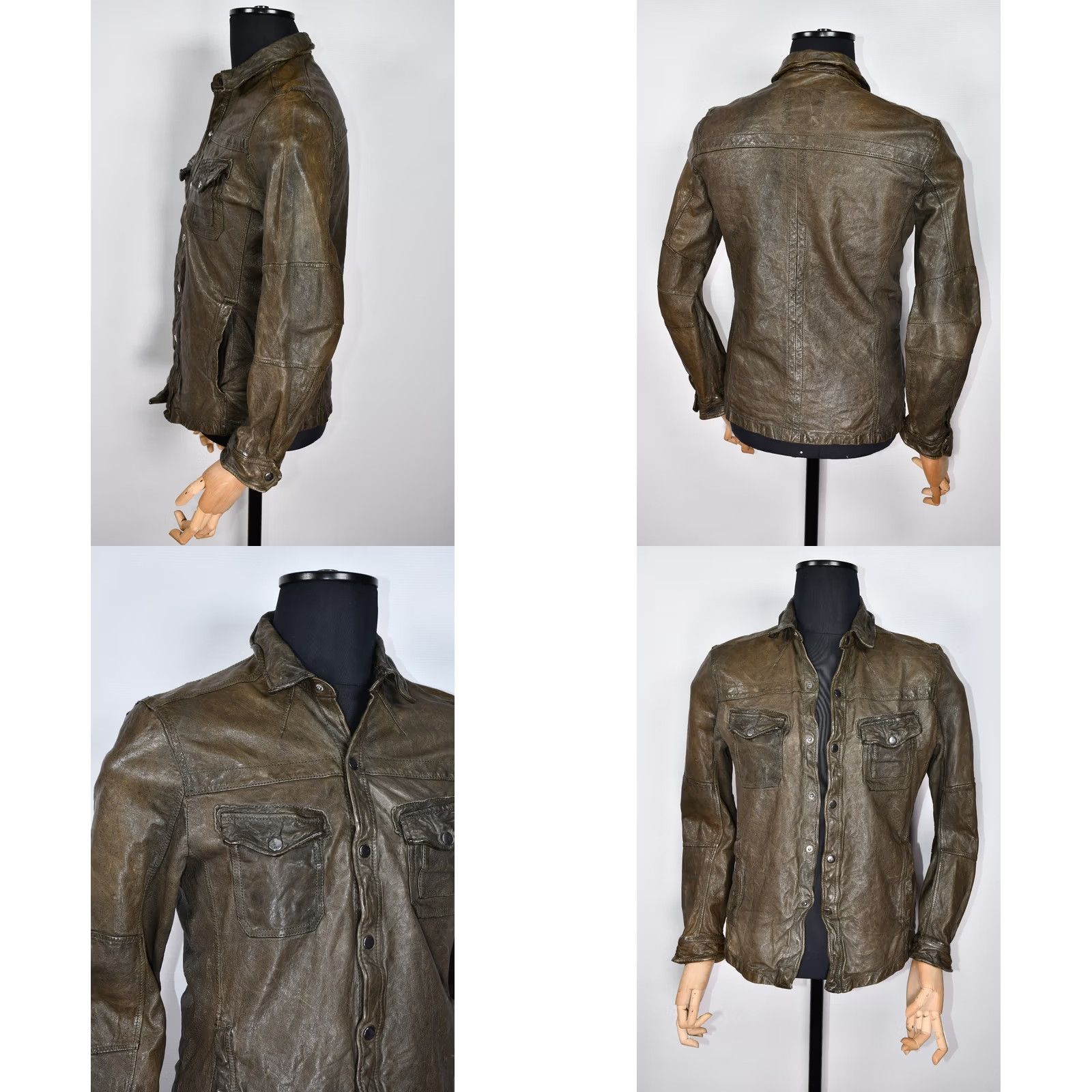 Allsaints All Saints Emery Shirt Jacket Men M Leather Brown/Green Biker Vintage No Size US M / EU 48-50 / 2 - 8 Thumbnail