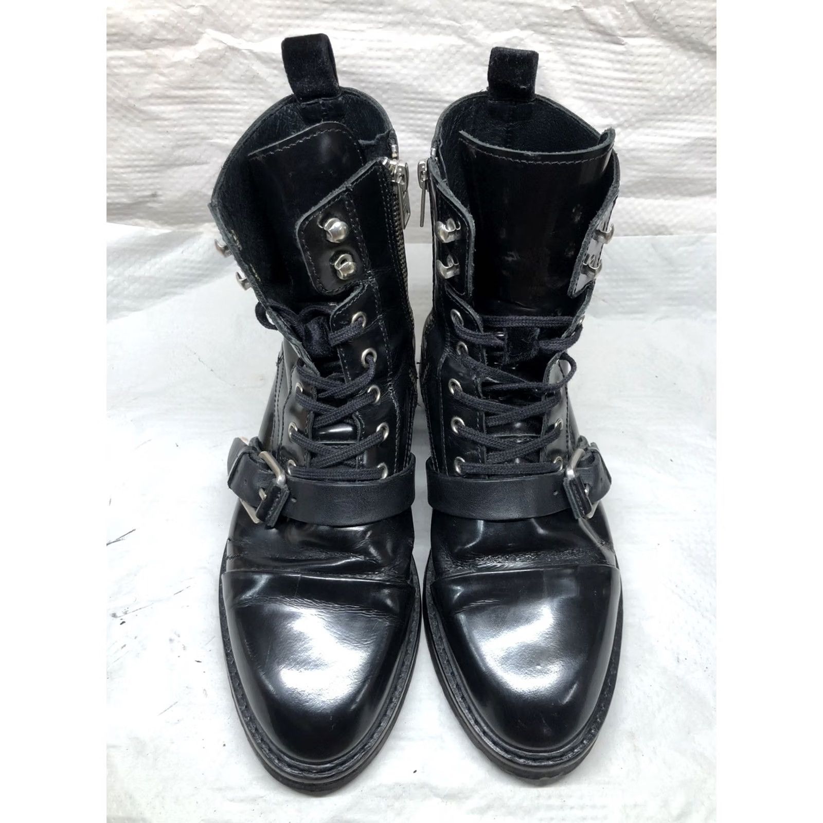 Allsaints Allsaints Donita Black Patent Leather Lace up Boots Combat Black Size 39/8.5 US Womens Boot Size US 8 / IT 38 - 2 Thumbnail