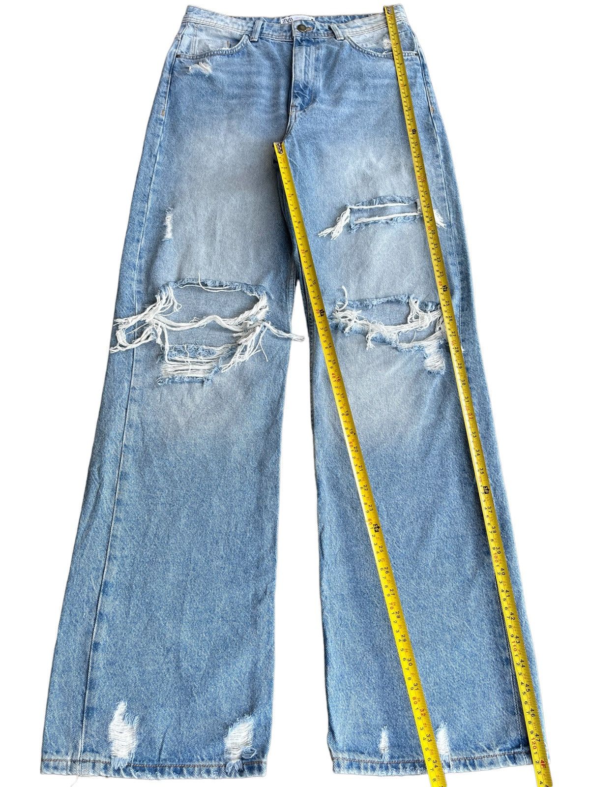 Rhude × Zara Vintage Y2K Zara Blue Washed Distressed Relaxed Jeans Size US 32 / EU 48 - 12 Thumbnail
