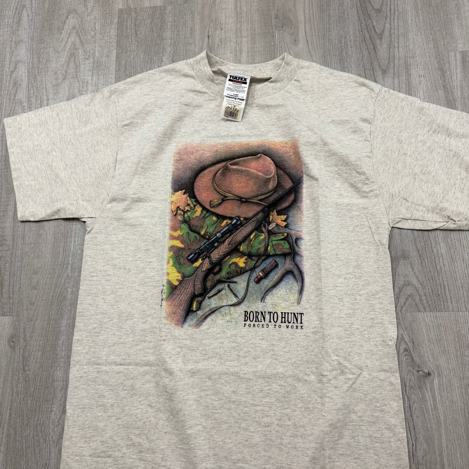 Vintage Vintage Born To Hunt Forced to Work Shirt Large Gray 90s Size US L / EU 52-54 / 3 - 2 Thumbnail