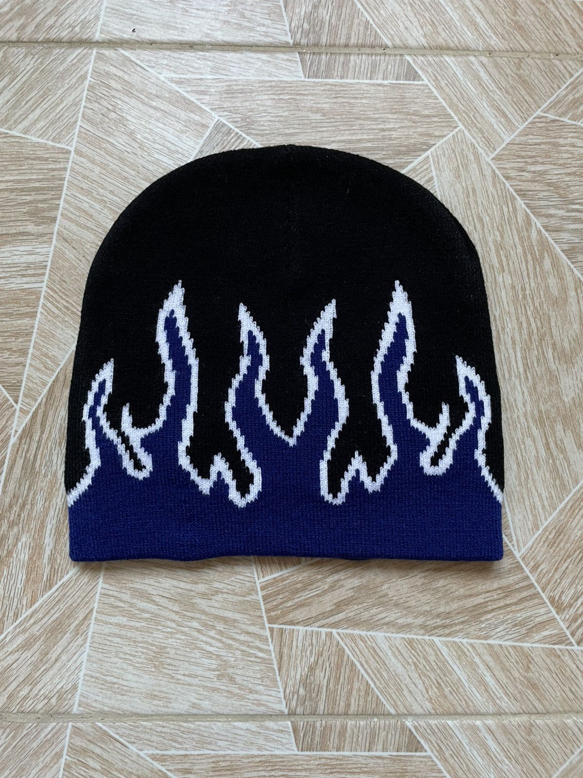 Japanese Brand × Vintage Y2K Rare Japanese Brand Blue Flame Logo Opium Beanie Hat Size ONE SIZE - 1 Thumbnail