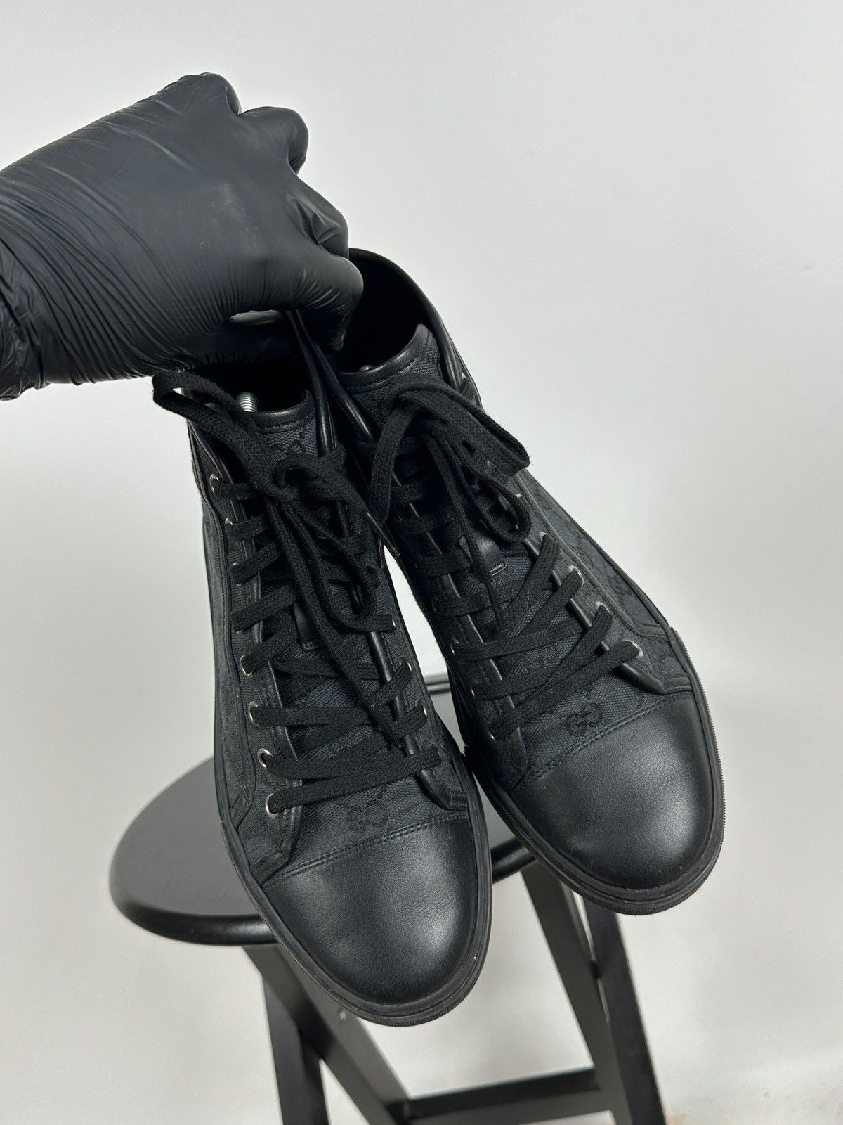 Gucci Gucci 426188 GG Leather/Canvas Monogram High Top Sneaker Size US 5.5 / EU 38 - 12 Thumbnail