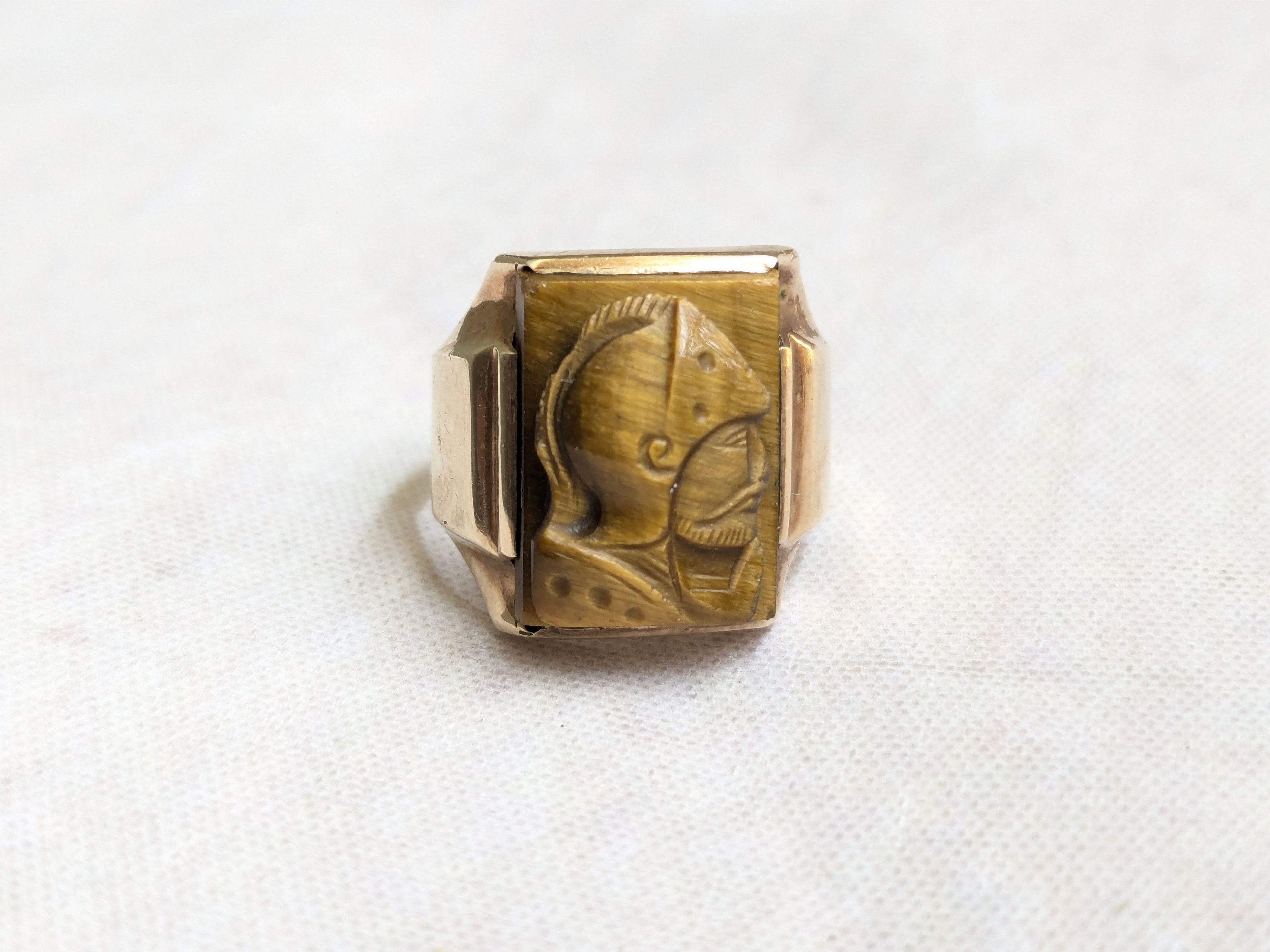 Jewelry × Vintage Vintage 10k Gold Ring Tiger's Eye 8 Cameo Rectangle Size ONE SIZE - 4 Thumbnail
