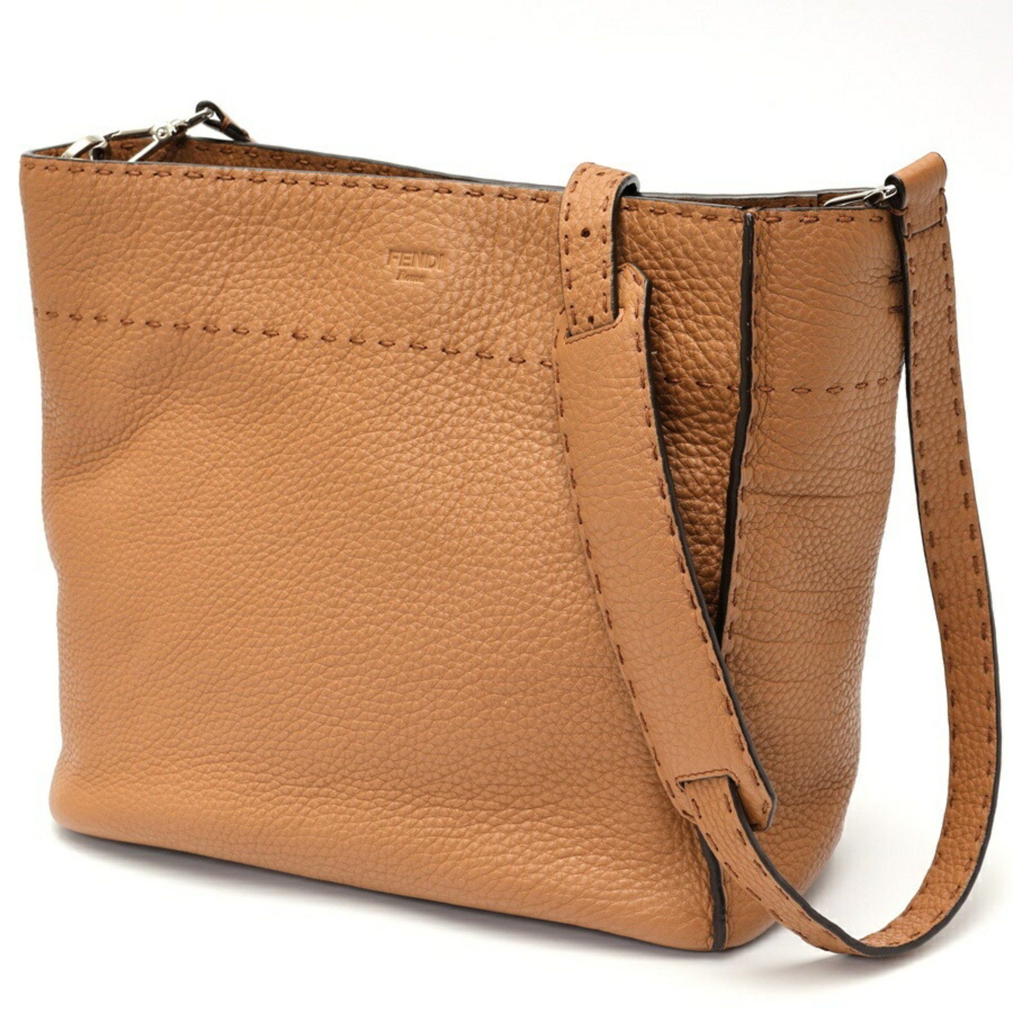Fendi Anna Shoulder Bag 8Bt218 Selleria Leather Brown S-158202, Women's