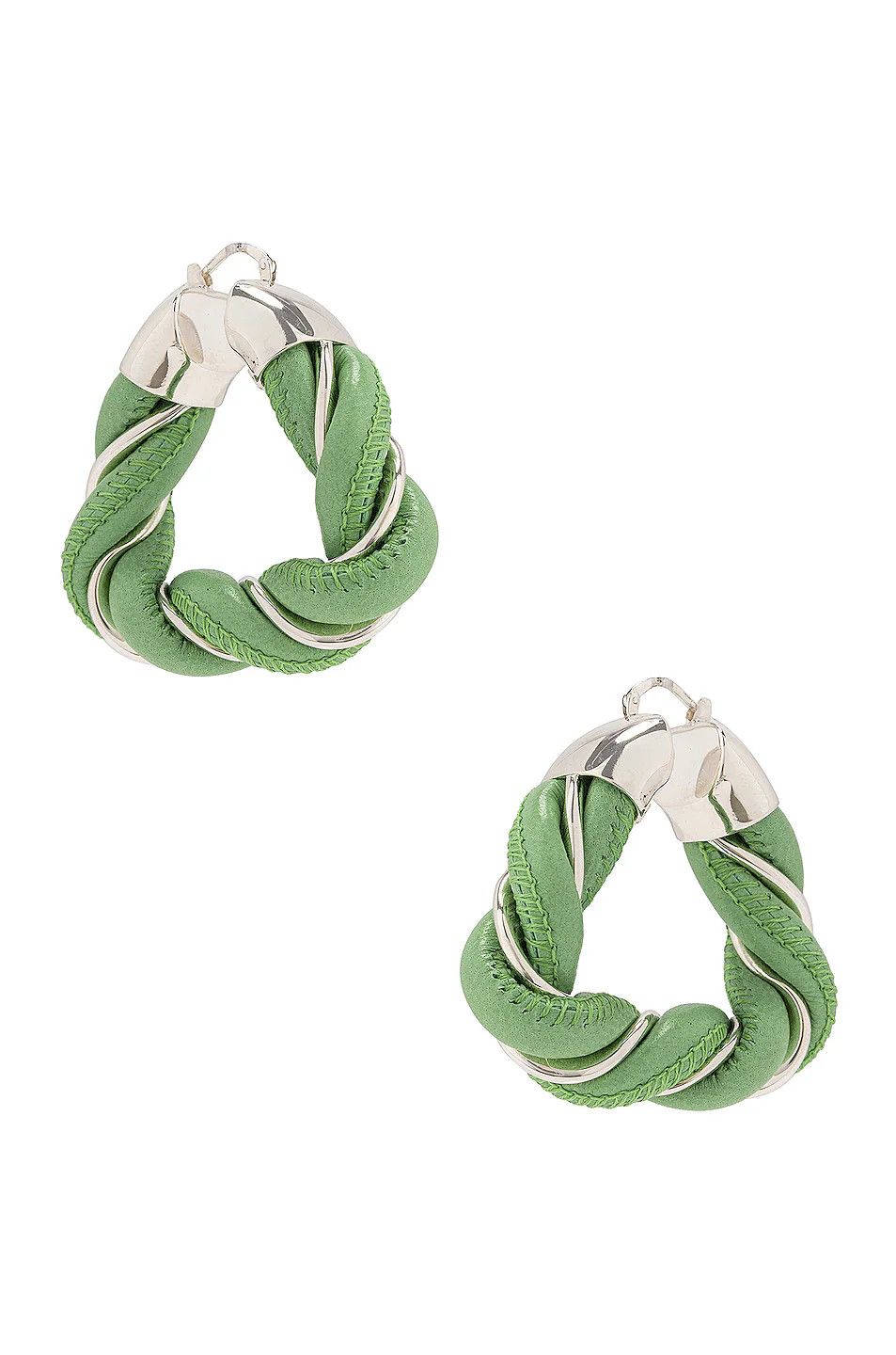 Bottega Veneta BOTTEGA VENETA Twist triangle green leather silver earrings Size ONE SIZE - 3 Thumbnail