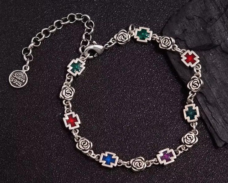 Jewelry Sweet Rose Flower Cross Shiny Colorful Crystal Bracelet Size ONE SIZE - 1 Thumbnail