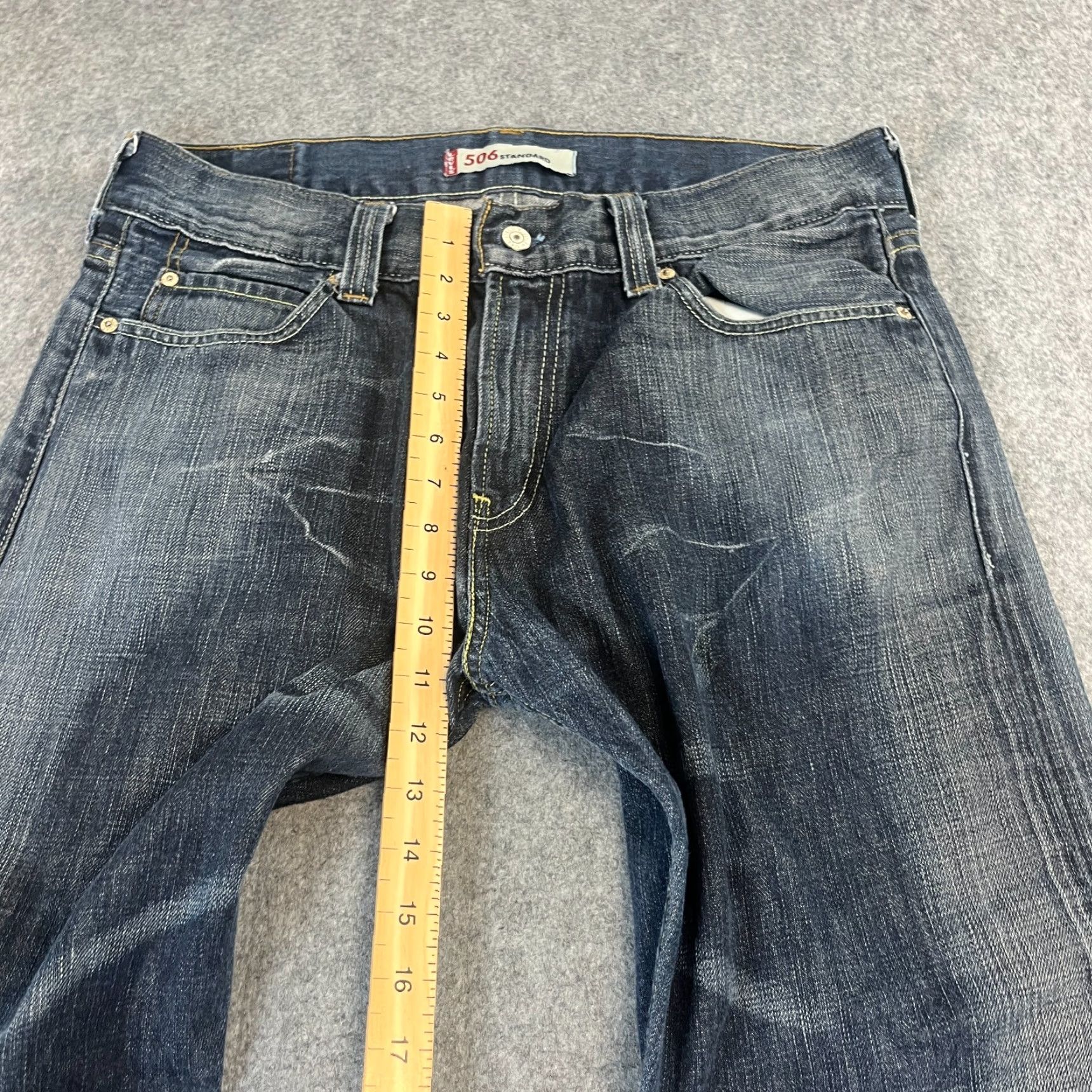 Levi's Levi's 506 Jeans Relaxed Mens 36 32 Dark Wash Blue Whiskers Fade Distressed Denim 5-Pocket Straight Vintage Mens Regular Warm Tags? Size US 36 / EU 52 - 5 Thumbnail