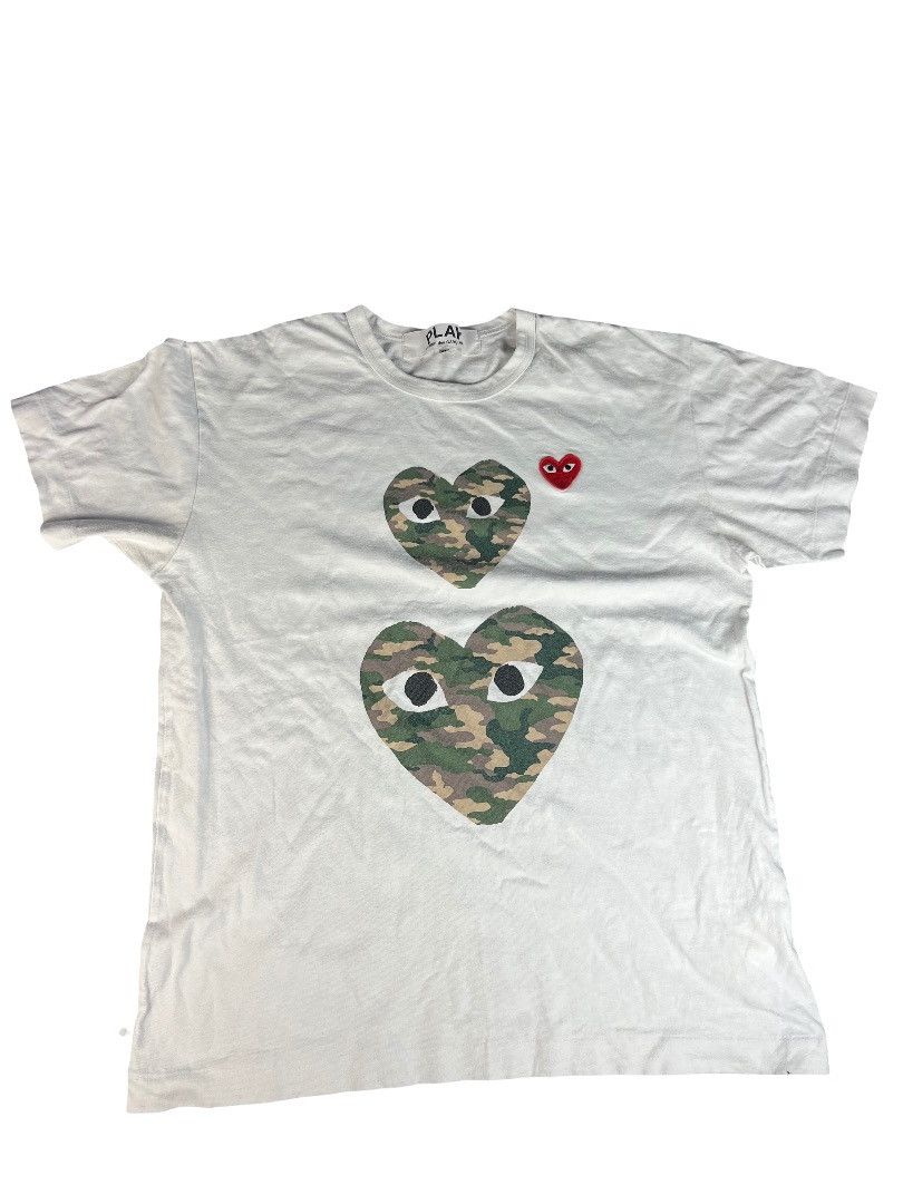 Comme des Garcons Comme des Garçons PLAY Double Camo Heart Tee – White (XL) Size US XL / EU 56 / 4 - 1 Thumbnail