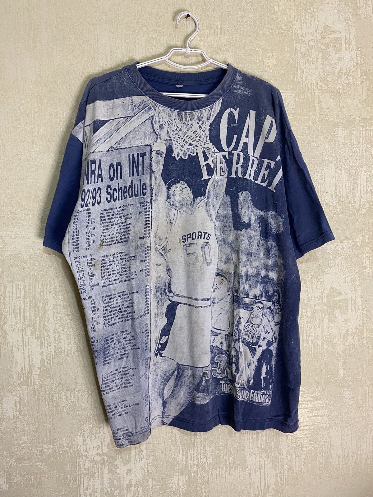 Japanese Brand × Vintage Vintage Basketball 90s Overprint Sun Faded Distressed Tee Size US XXL / EU 58 / 5 - 1 Thumbnail