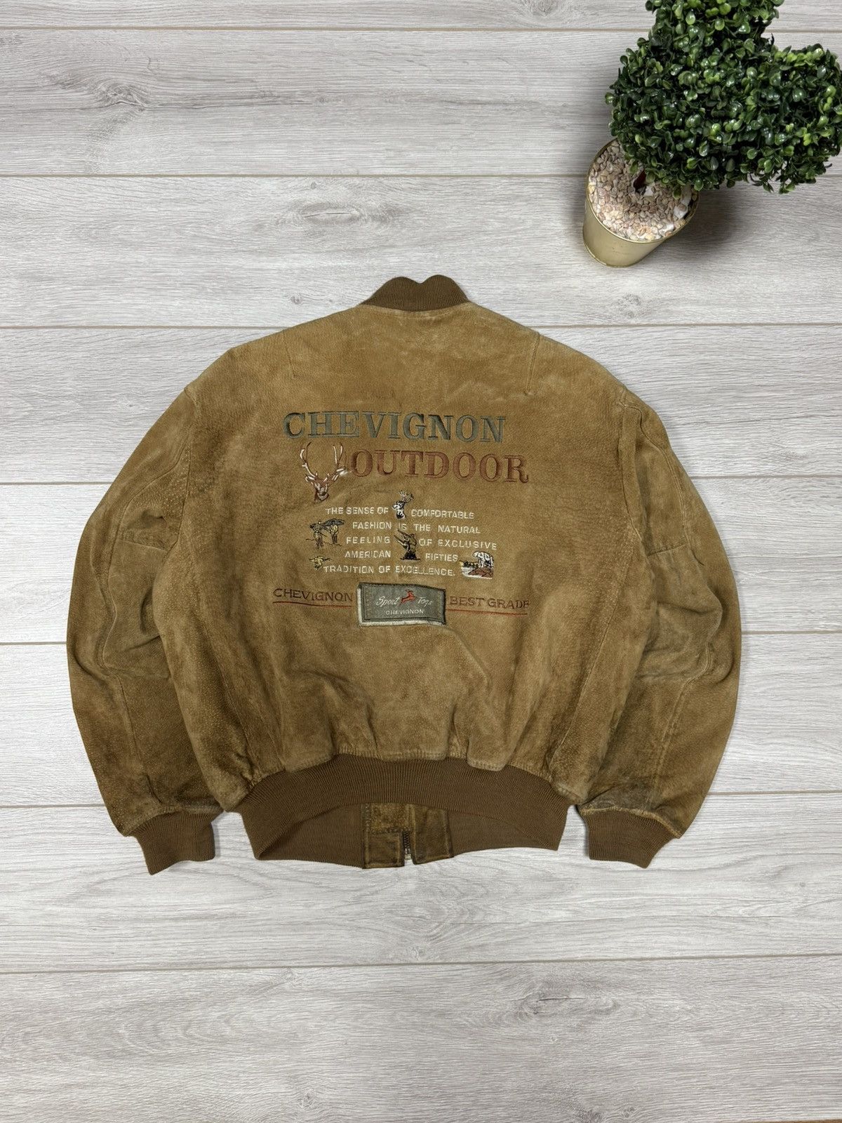 Chevignon outdoor Korea leather suede bomber vintage deer