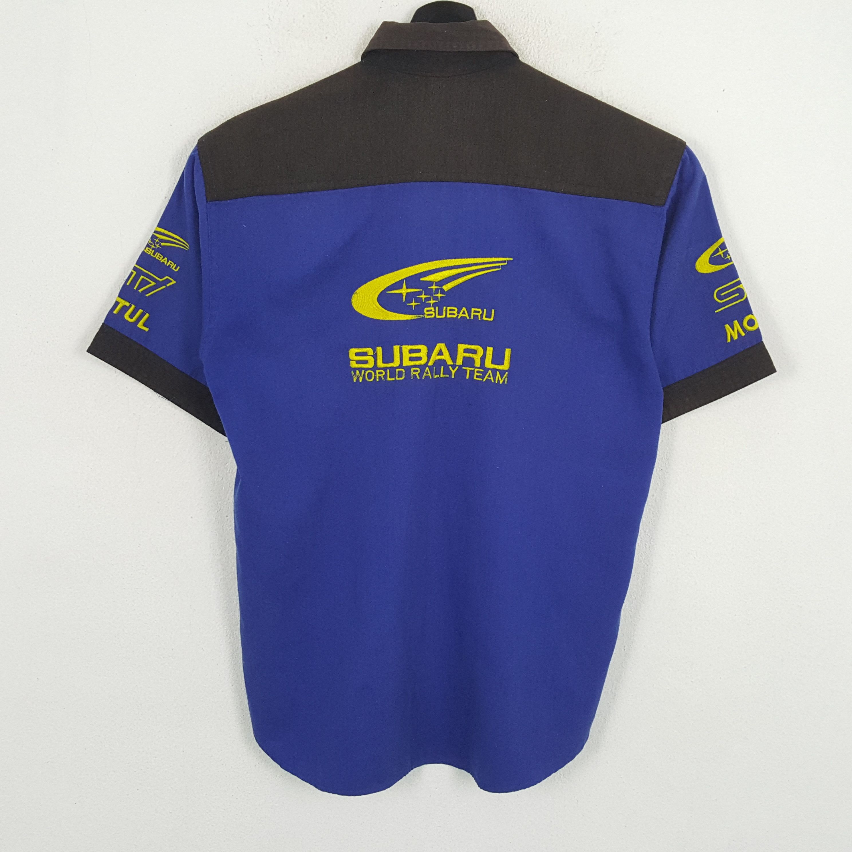 image of Racing x Vintage Subaru World Rally Team Workers Workwear Shirt in Blue, Men's (Size Medium)