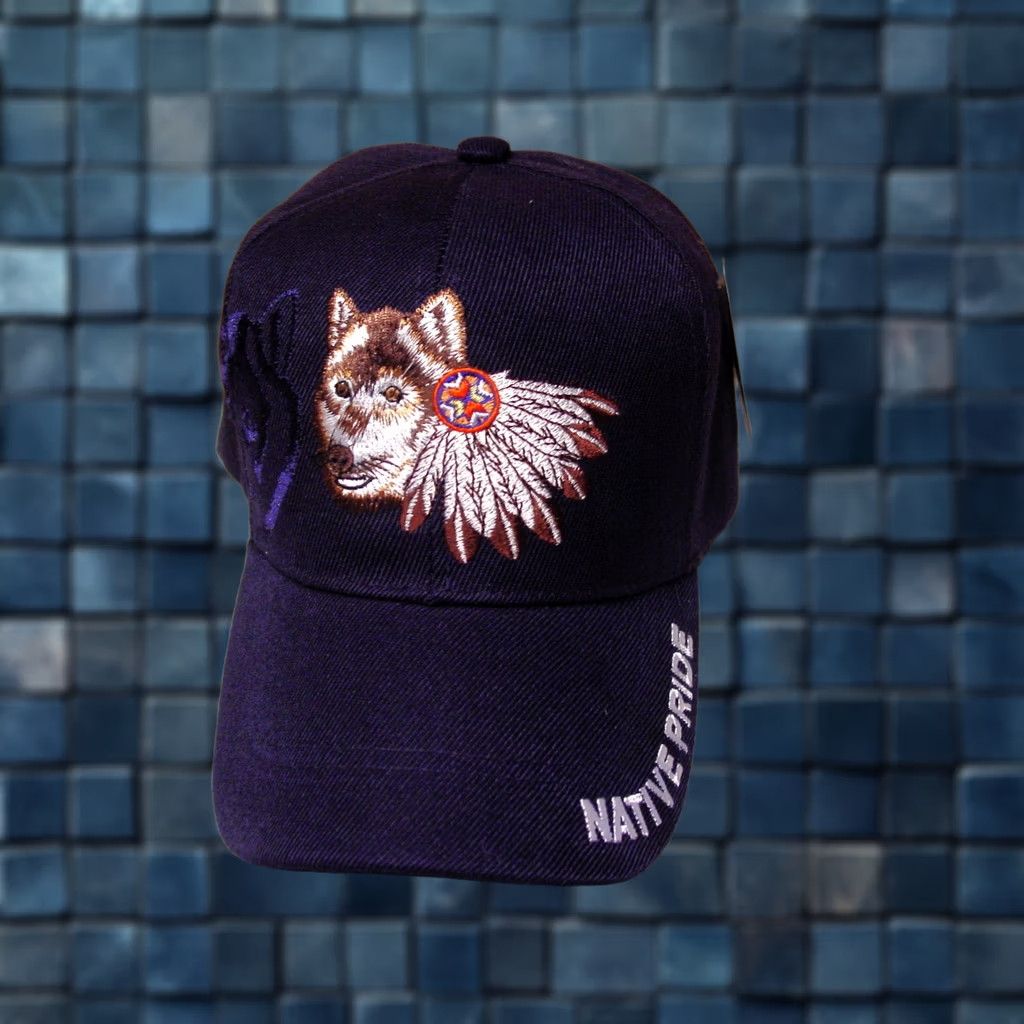 Vintage WOLF AND FEATHERS NATIVE PRIDE BASEBALL CAP BLUE Adjustable Mens Size ONE SIZE - 1 Thumbnail