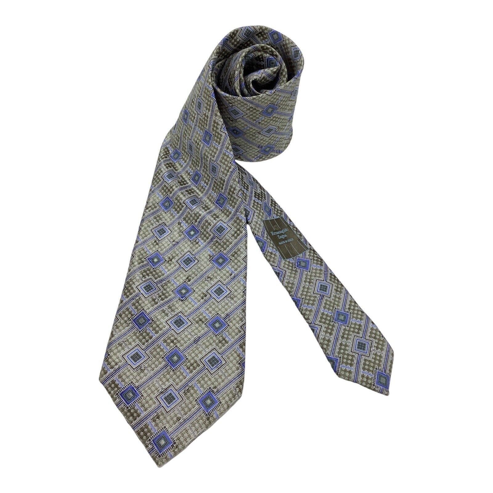 Ermenegildo Zegna ERMENEGILDO ZEGNA Green Geometric Luxury Silk Tie Made In It Size ONE SIZE - 1 Thumbnail