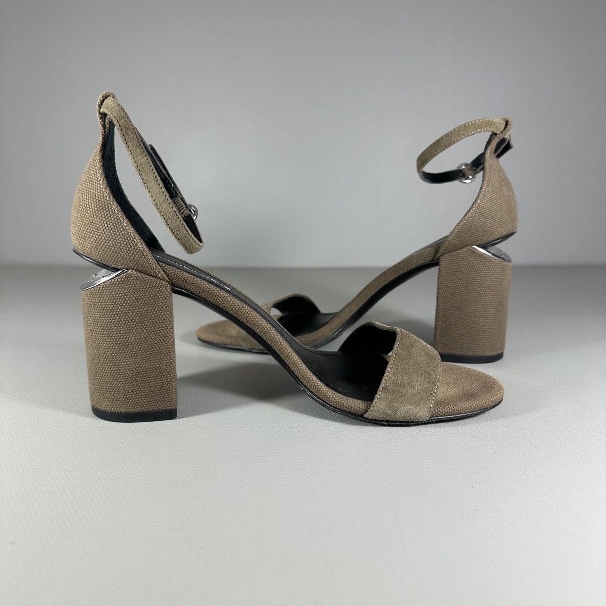 Alexander Wang Alexander Wang Khaki Canvas Suede Abby Ankle Strap Sandals Size US 8 / IT 38 - 5 Thumbnail