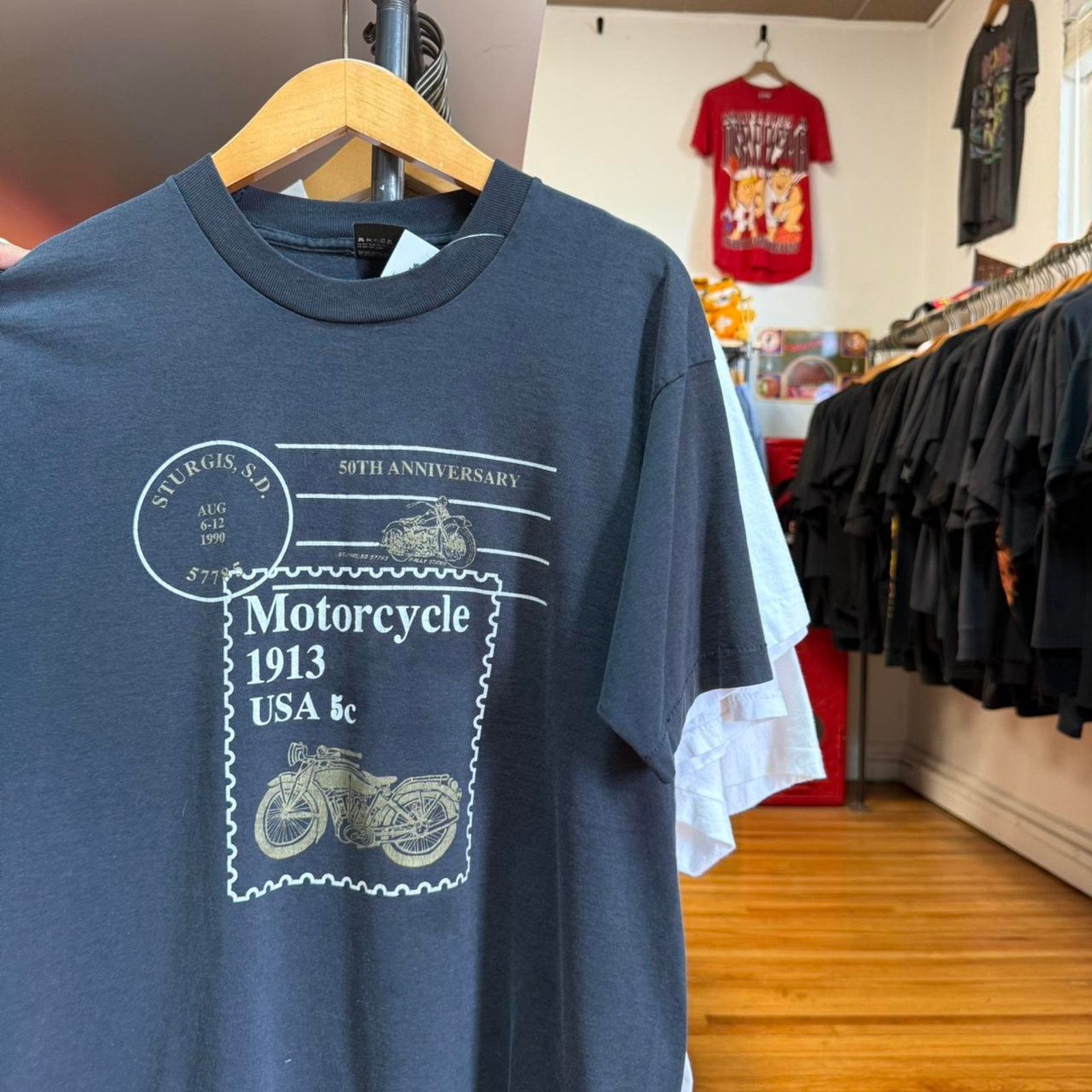 Harley Davidson × Vintage Vintage 90s Motorcycle USPS Stamp Harley T-Shirt Size US XL / EU 56 / 4 - 1 Thumbnail
