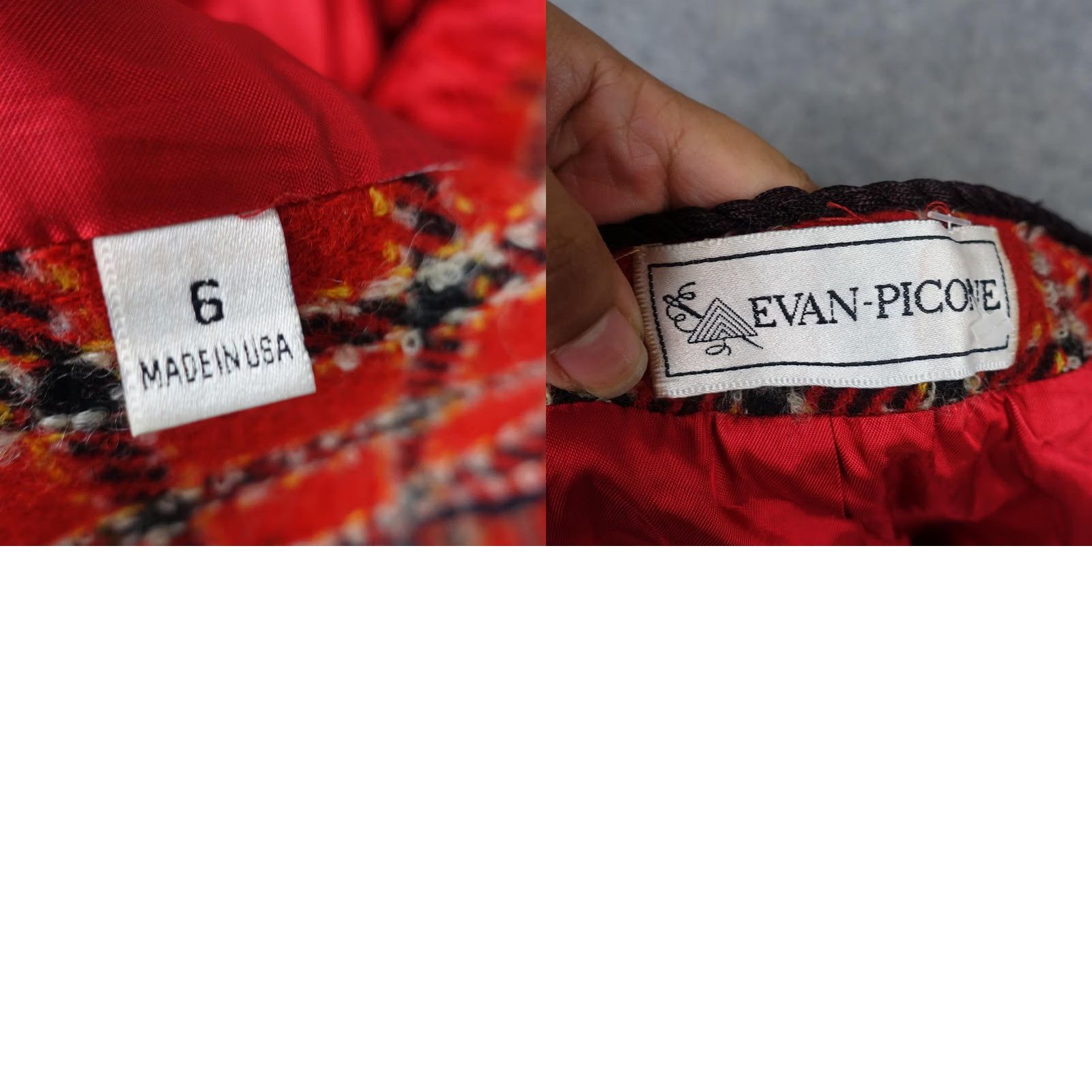 Evan Picone VINTAGE Evan Picone Jacket Womens 6 Red Plaid Wool Tweed Collarless Short Coat/Blazer USA Size M / US 6-8 / IT 42-44 - 10 Thumbnail