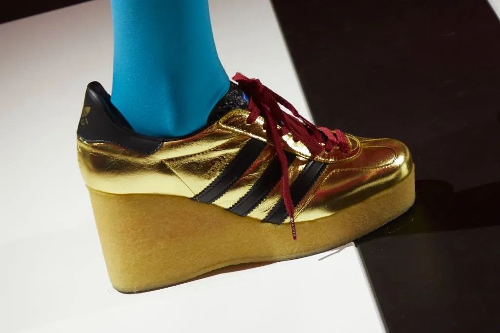 Adidas × Gucci Gucci x Adidas Gazelle Platform Sneakers in Gold Size US 8.5 / IT 38.5 - 2 Thumbnail