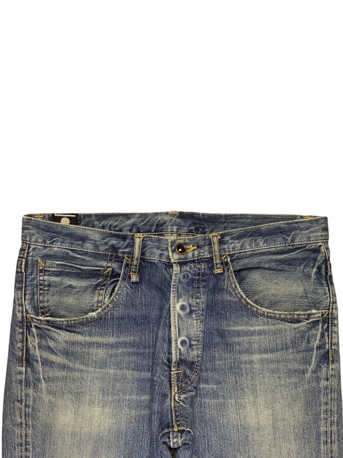 Japanese Brand Vintage Blue Way Faded Wash Distressed Bootcut Jeans Size US 33 - 4 Thumbnail