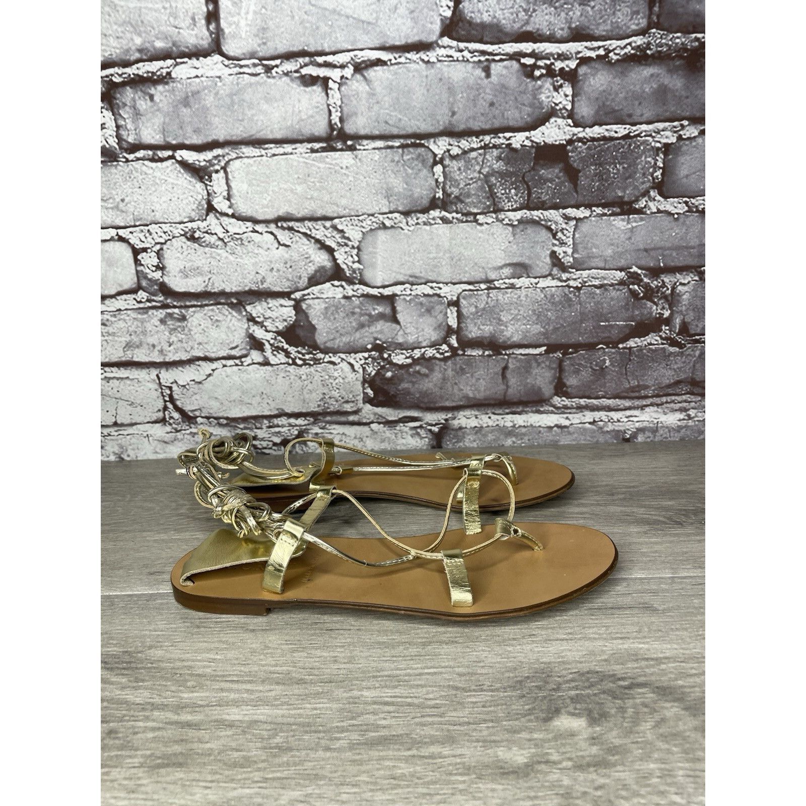 J.Crew J. Crew Metallic Gold Leather Ankle Wrap Around Sandals Wome Size US 7.5 / IT 37.5 - 3 Thumbnail
