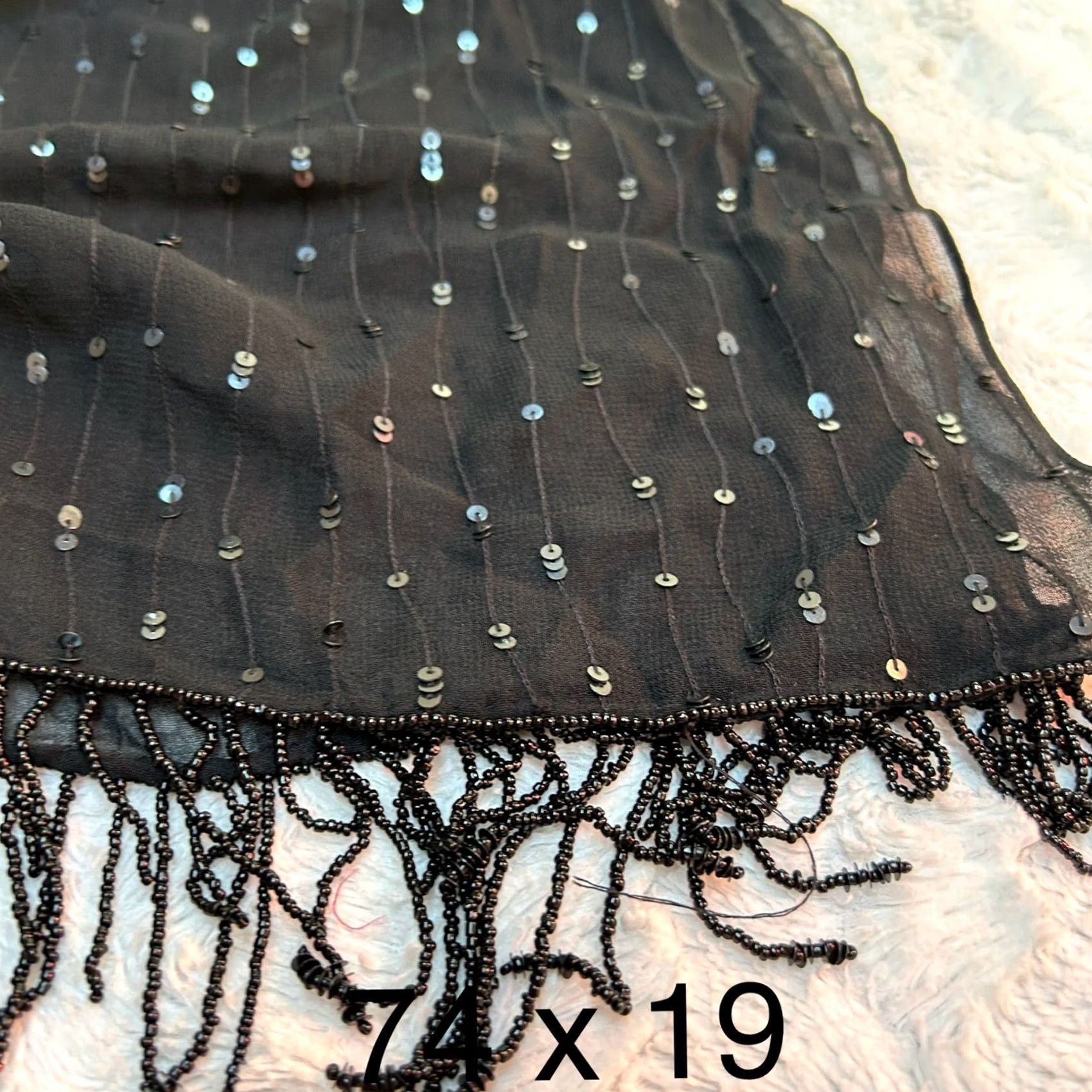 Kenneth Cole Kenneth Cole Women's Black Sequin Beaded Trim Scarf Sheer Rayon 74 x 19 | Scarf | Women | Black | 74 x 19 | Sequin Beaded Details | Elegant Vintage? Size ONE SIZE - 4 Thumbnail