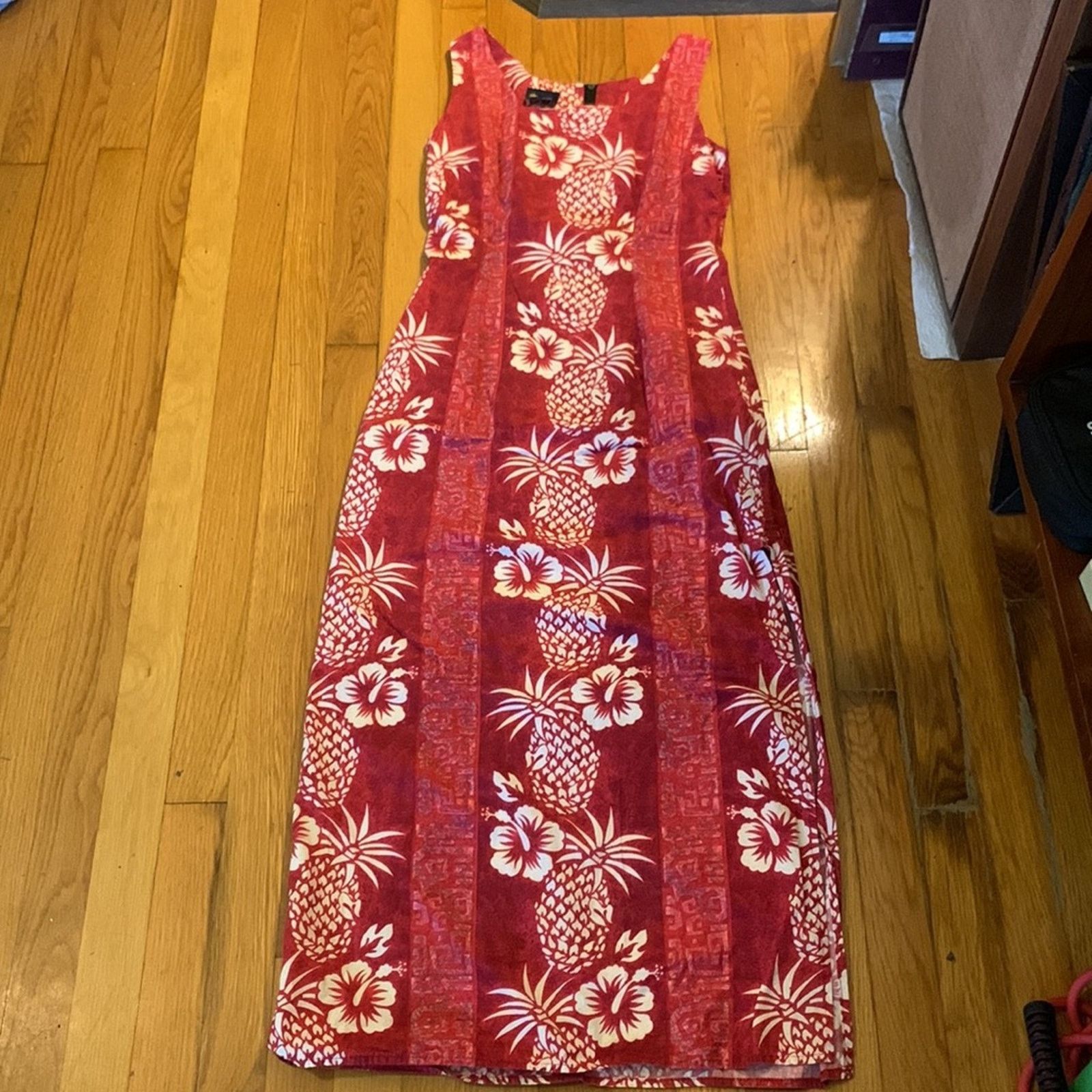 Vintage 80’s Hawaiian long sleeveless shift dress pineapple motif Size S / US 4 / IT 40 - 8 Thumbnail