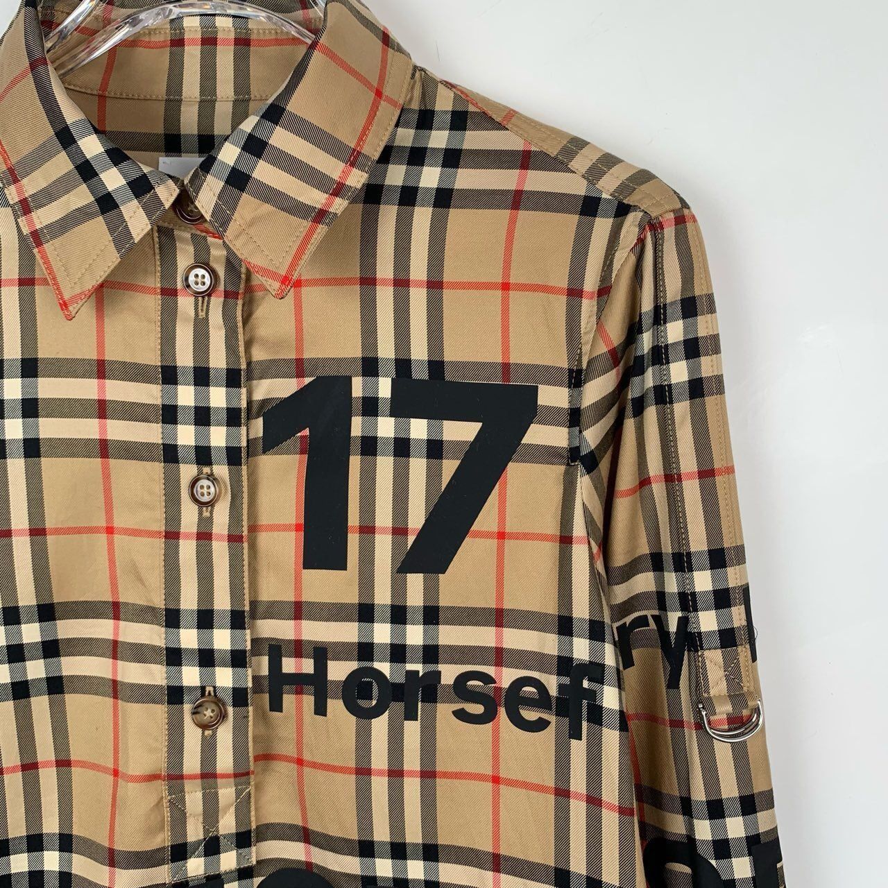 Burberry [Burberry] Logo Lettering Print Check Brown Cotton Shirt Dre Size XS / US 0-2 / IT 36-38 - 6 Thumbnail