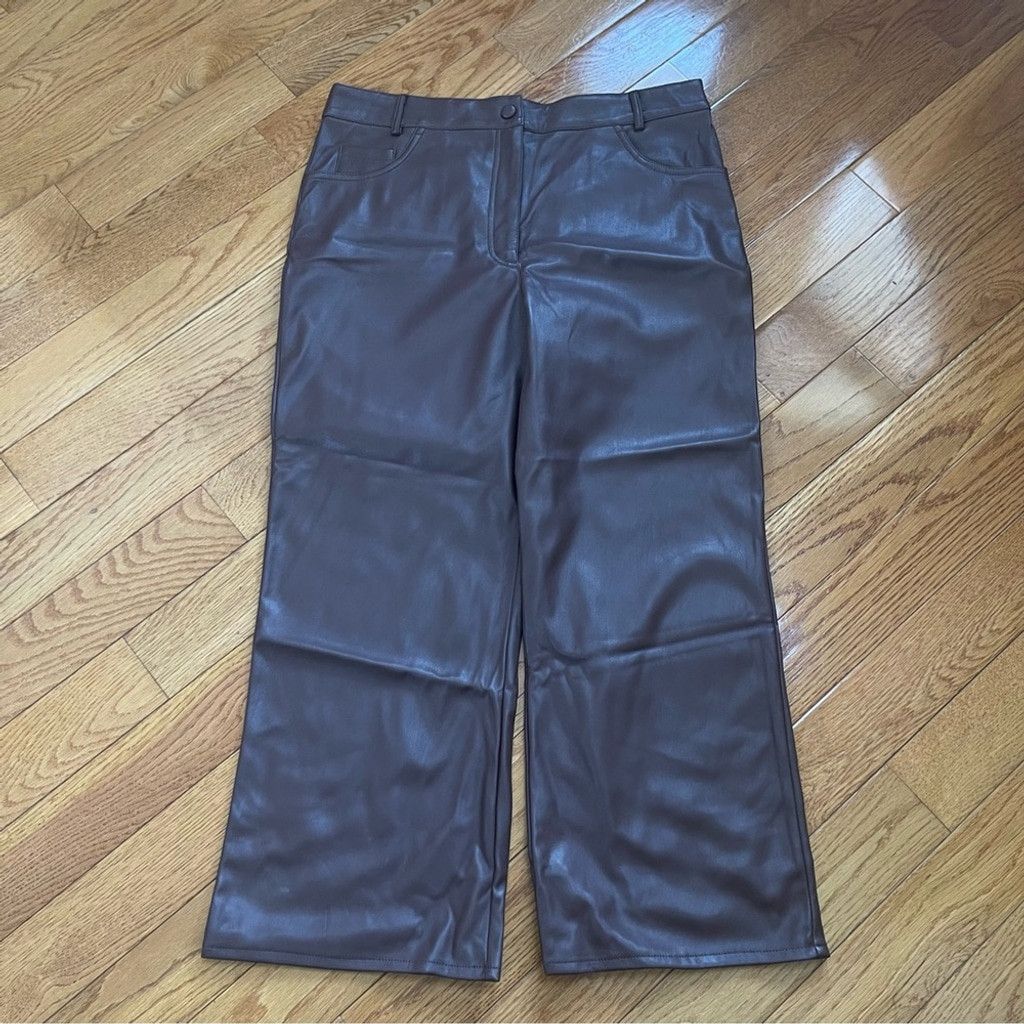 Other Miss Selfridge Faux Leather wide leg pants high waisted 12P Size 34" / US 12 / IT 48 - 2 Thumbnail