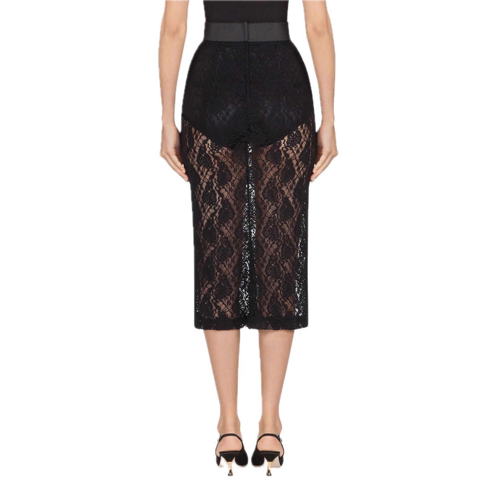 Dolce & Gabbana Dolce & Gabbana Black Sheer Lace Midi Skirt IT 36 US XXS Size 25" / US 0 / IT 36 - 6 Thumbnail