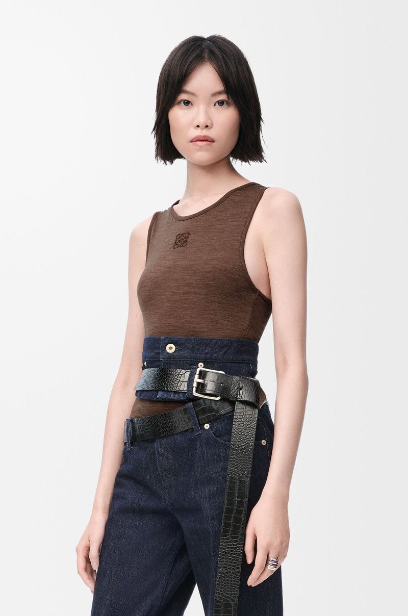 Loewe o1in1g0426 Anagram Tank Top in Stretch Wool Chocolate Brown Size L / US 10 / IT 46 - 3 Thumbnail