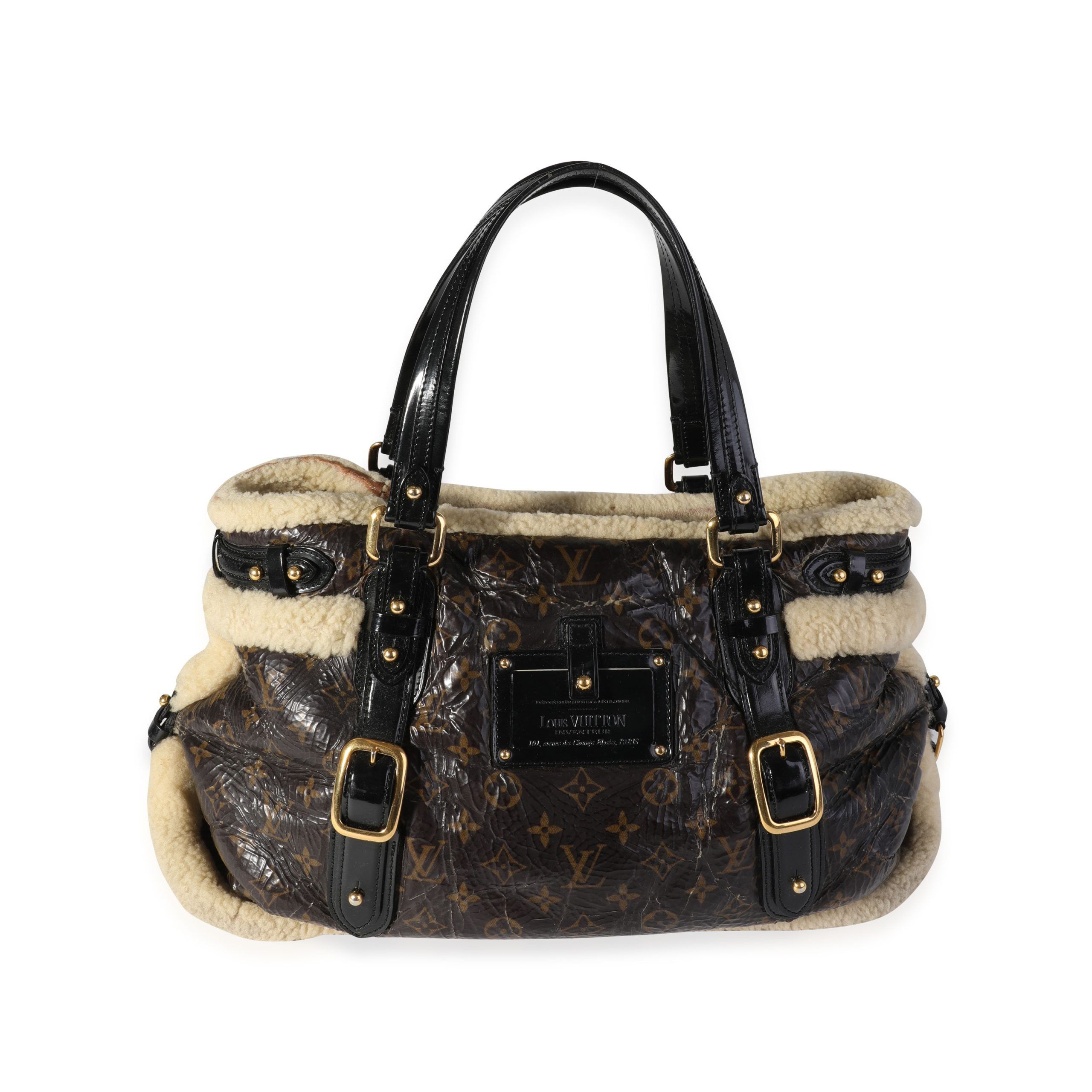 image of Louis Vuitton Limited Edition Vinyl Monogram Canvas & Shearling Thunder Sac in Black, Women's