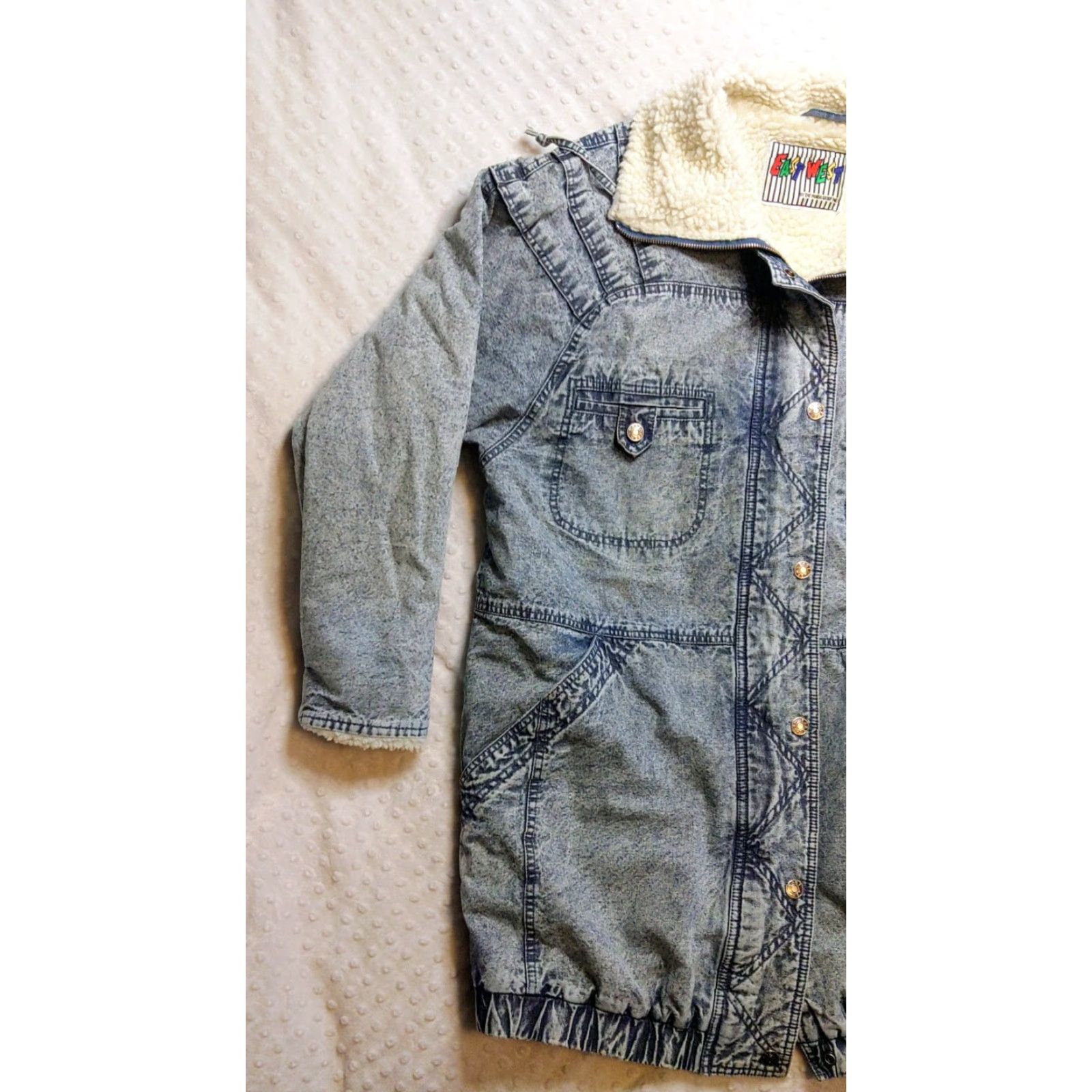 Vintage VINTAGE East West Denim Jacket Women Medium Blue Panda Sherpa Lined Acid Stonewash Long Sleeve Jacket Size M / US 6-8 / IT 42-44 - 3 Thumbnail