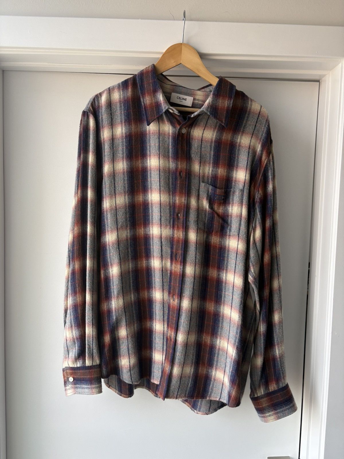 Celine Celine Vanilla, Navy, & Red Flannel Hedi Slimane Size US XL / EU 56 / 4 - 1 Thumbnail