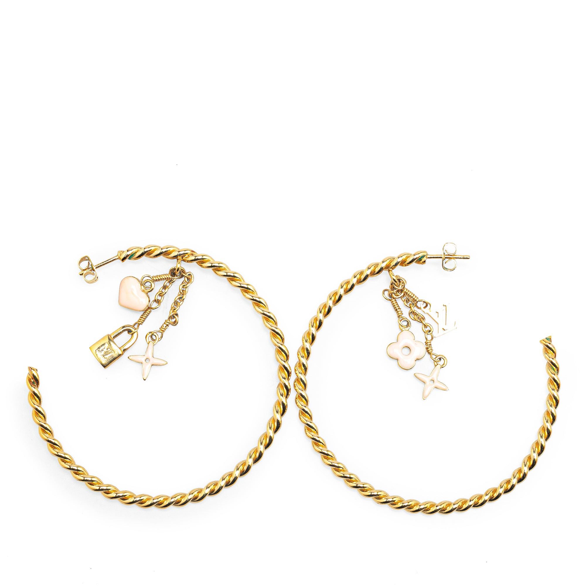 Louis Vuitton Louis Vuitton Gold Plated Sweet Monogram Creole Hoop Pierce Earrings Gold Size ONE SIZE - 1 Thumbnail