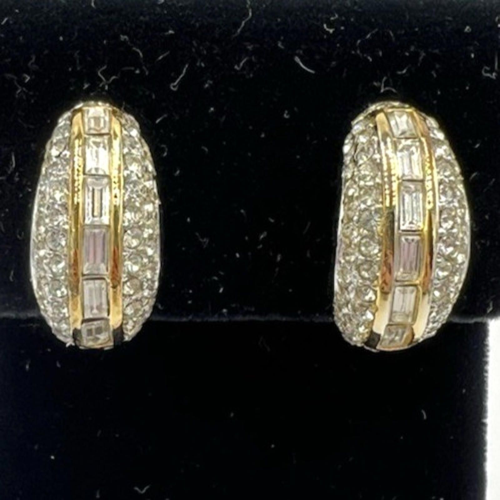 Other Dior Baguette & Pave Rhinestone Half Hoop Gold Tone Earrings Size ONE SIZE - 4 Thumbnail