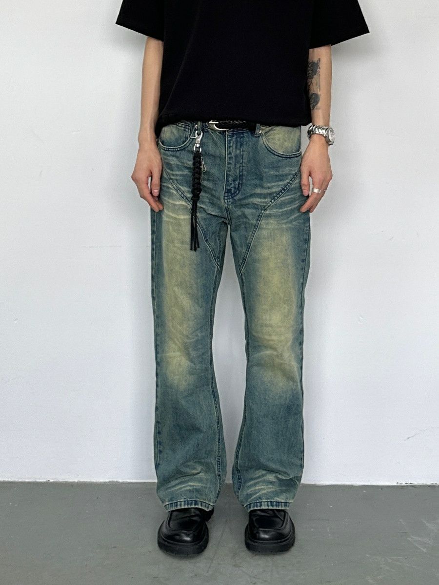 distressed y2k patchwork punk flared jeans