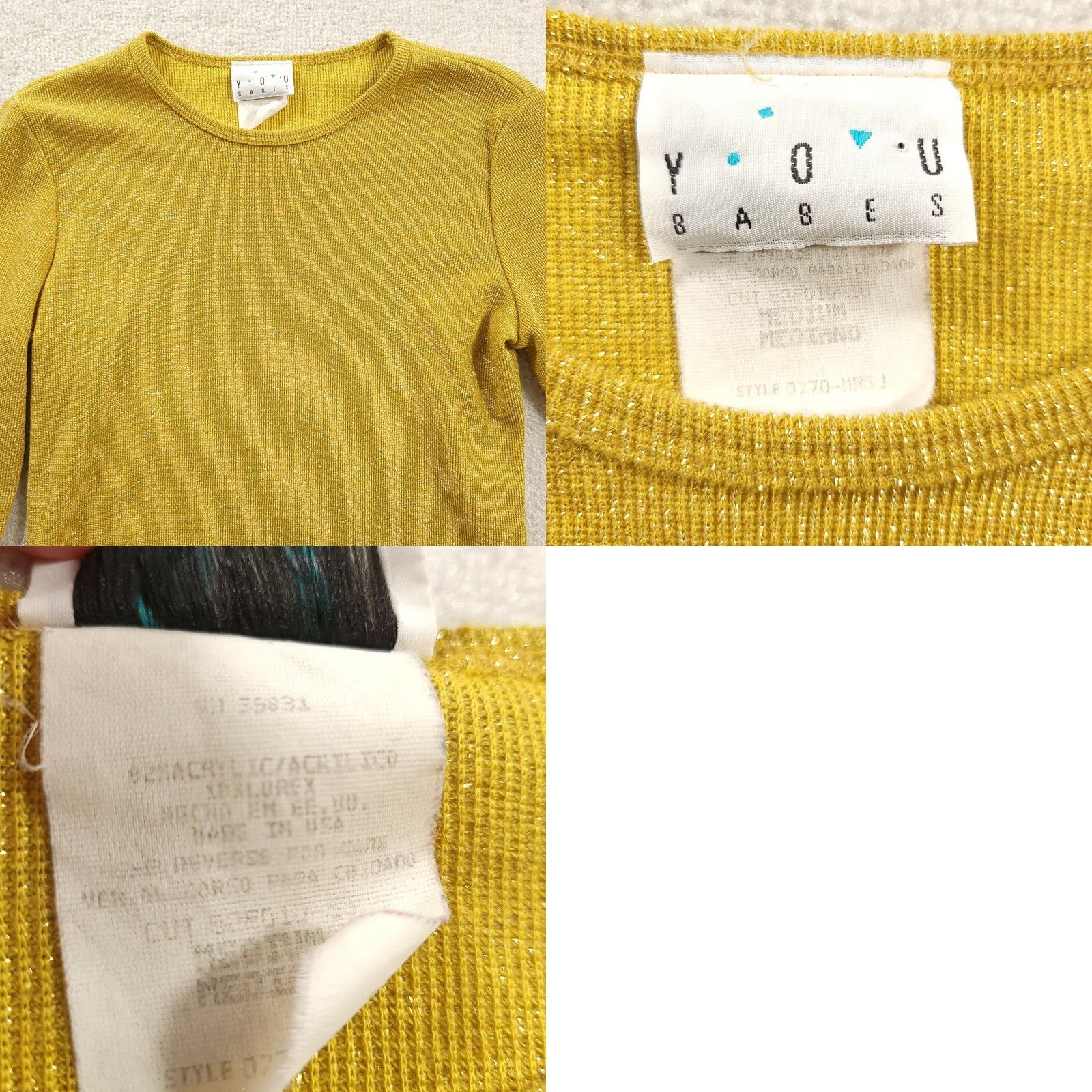 Vintage Vintage You Babes Top Medium Yellow Shimmer Crew Neck Long Sleeve Made in USA Size M / US 6-8 / IT 42-44 - 8 Thumbnail