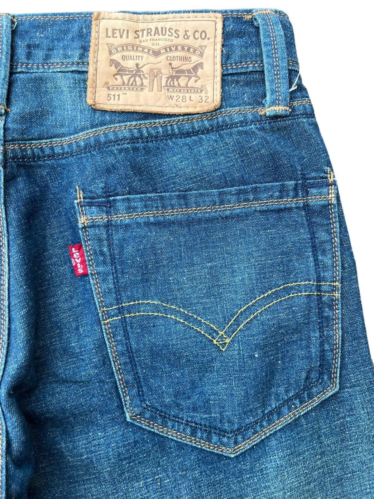 Levi's × Vintage Vintage Levi’s 511 Trashed Sashiko Style Blue Washed Jeans Size US 28 / EU 44 - 8 Thumbnail
