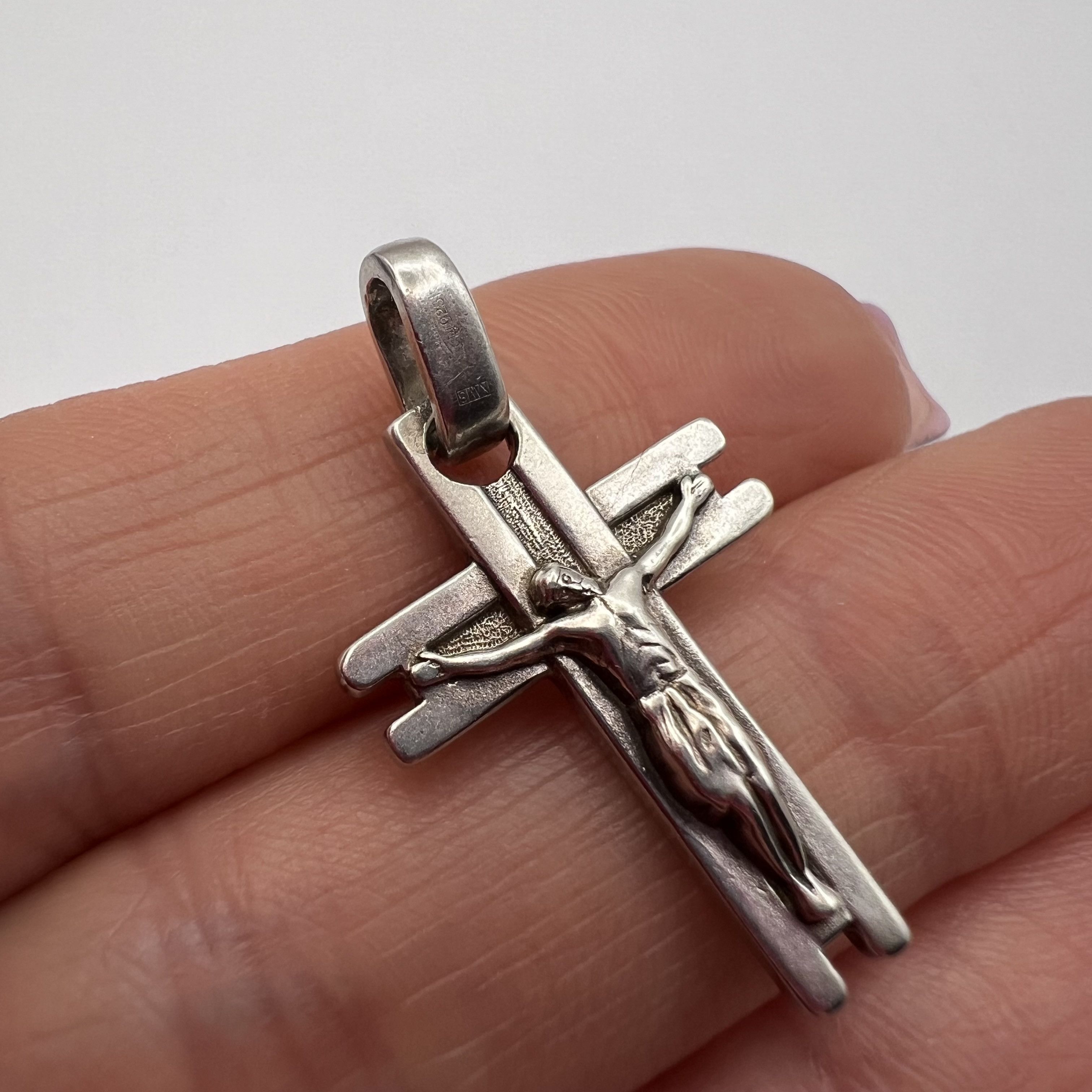 Vintage Sterling Silver Crucifix Cross Pendant Jesus Christ