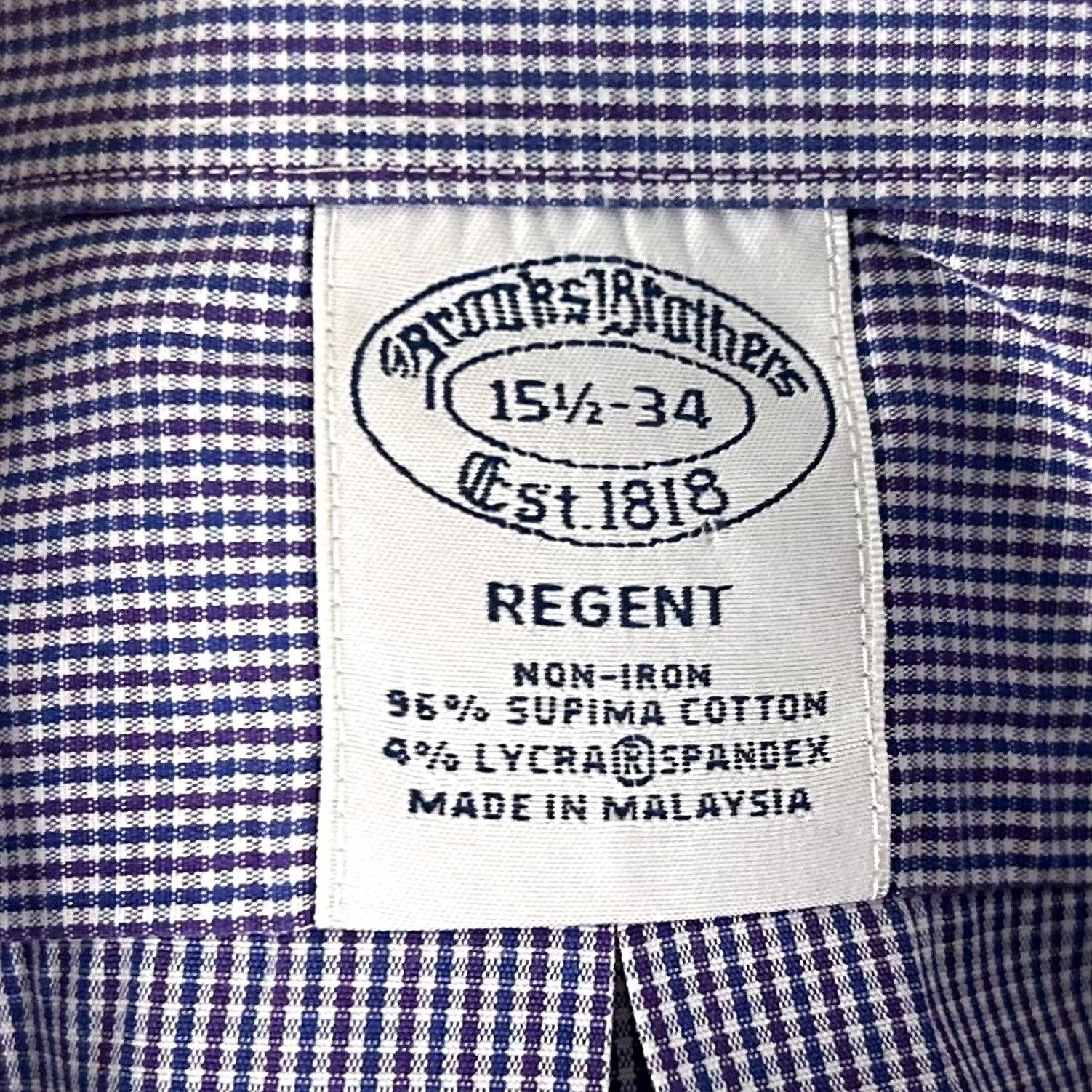 Brooks Brothers Brooks Brothers Regent Dress Shirt Purple Check 15.5 34 Non Iron Cotton Stretch Mens Size 42R - 3 Thumbnail