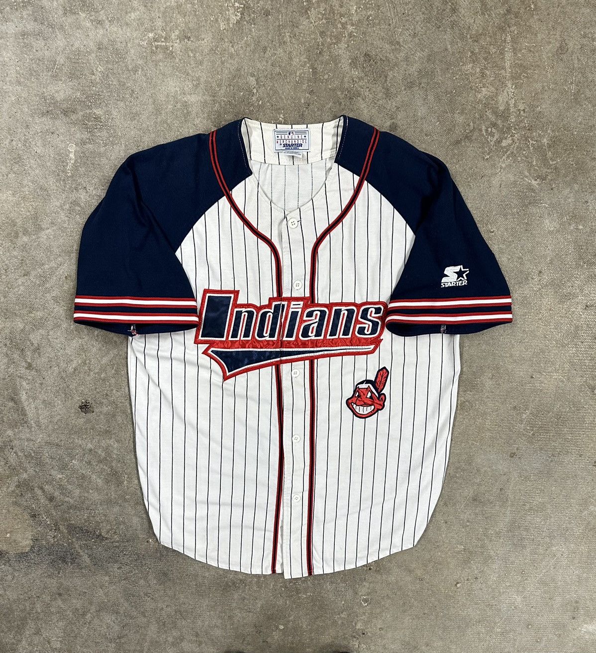 Starter Vintage 90s Starter Cleveland Indians Pinstripe MLB Jersey Size US L / EU 52-54 / 3 - 1 Thumbnail