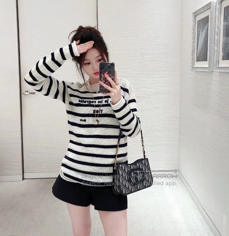 Dior Dior Beige letter inlaid striped cashmere round-neck long- Size S / US 4 / IT 40 - 9 Thumbnail