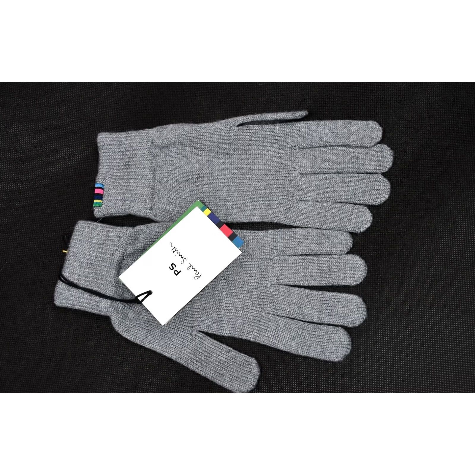 Paul Smith Paul Smith Cashwool Men's Wool Gloves Grey One Size Wrist Knit 100% Lambswool Solid Winter Fall Spring Casual Mens Size ONE SIZE - 3 Thumbnail