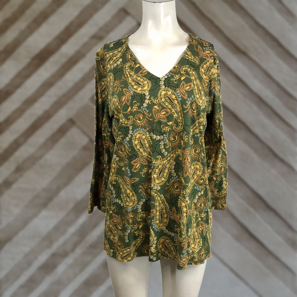 Vintage Pure Jill Organically Grown Cotton Slub Tunic Green Paisley V-Neck Womens M Size M / US 6-8 / IT 42-44 - 1 Thumbnail