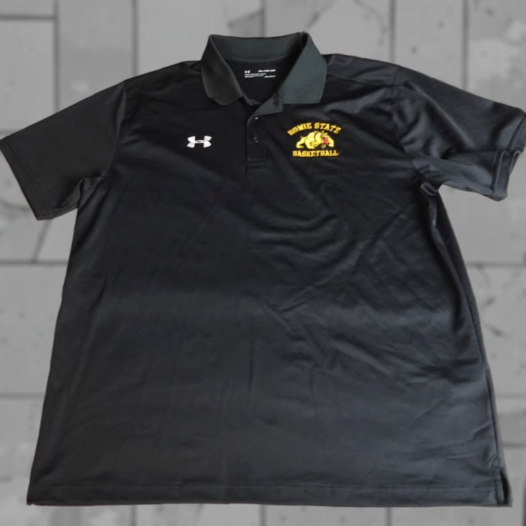 Under Armour Under Armour Polo Shirt 2XL Black Solid Embroidered Bowie State Bulldogs NEW Mens Polo Shirt 2XL Black Gray Solid Sports 80s? Size US XXL / EU 58 / 5 - 1 Thumbnail