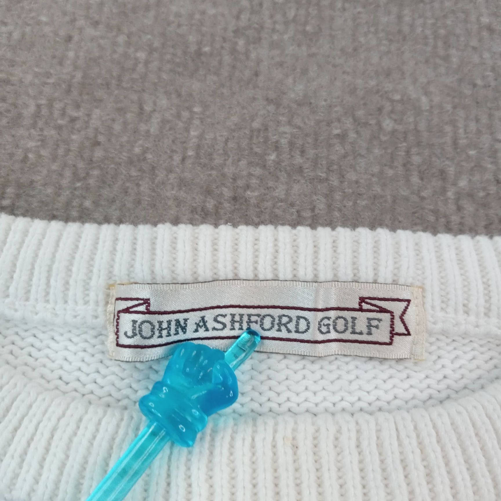 Vintage John Ashford Golf Sweater Mens Large White Blue Argyle Crew Neck Pullover Size US L / EU 52-54 / 3 - 5 Thumbnail