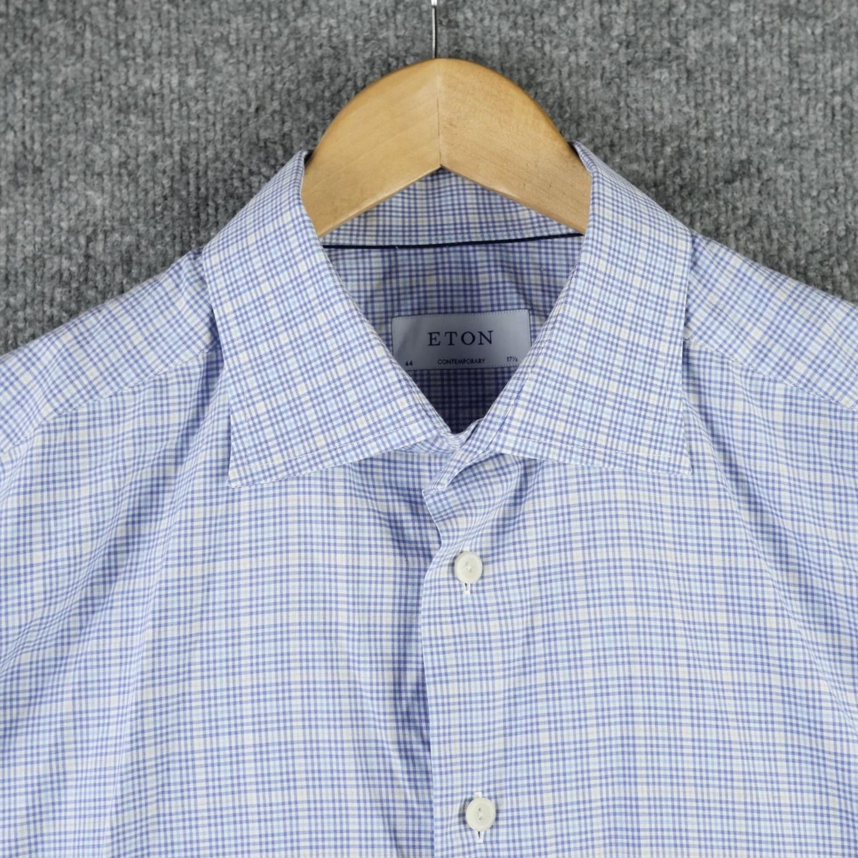 Eton Eton Dress Shirt Mens Blue White Check Contemporary Fit Button Up Cotton 17.5 44 Size 48R - 2 Thumbnail