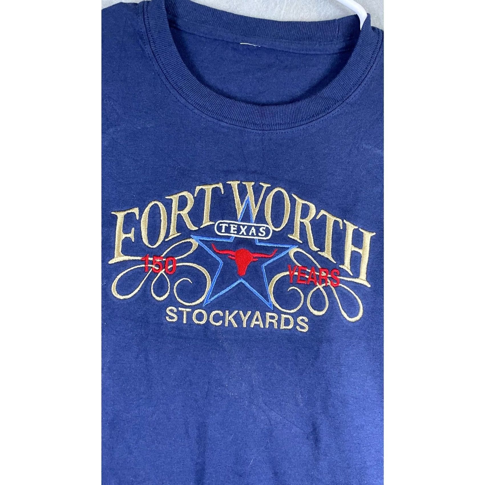 Vintage Fort Worth Stockyards T Shirt Mens L Navy Embroidered Western Texas Size US L / EU 52-54 / 3 - 7 Thumbnail