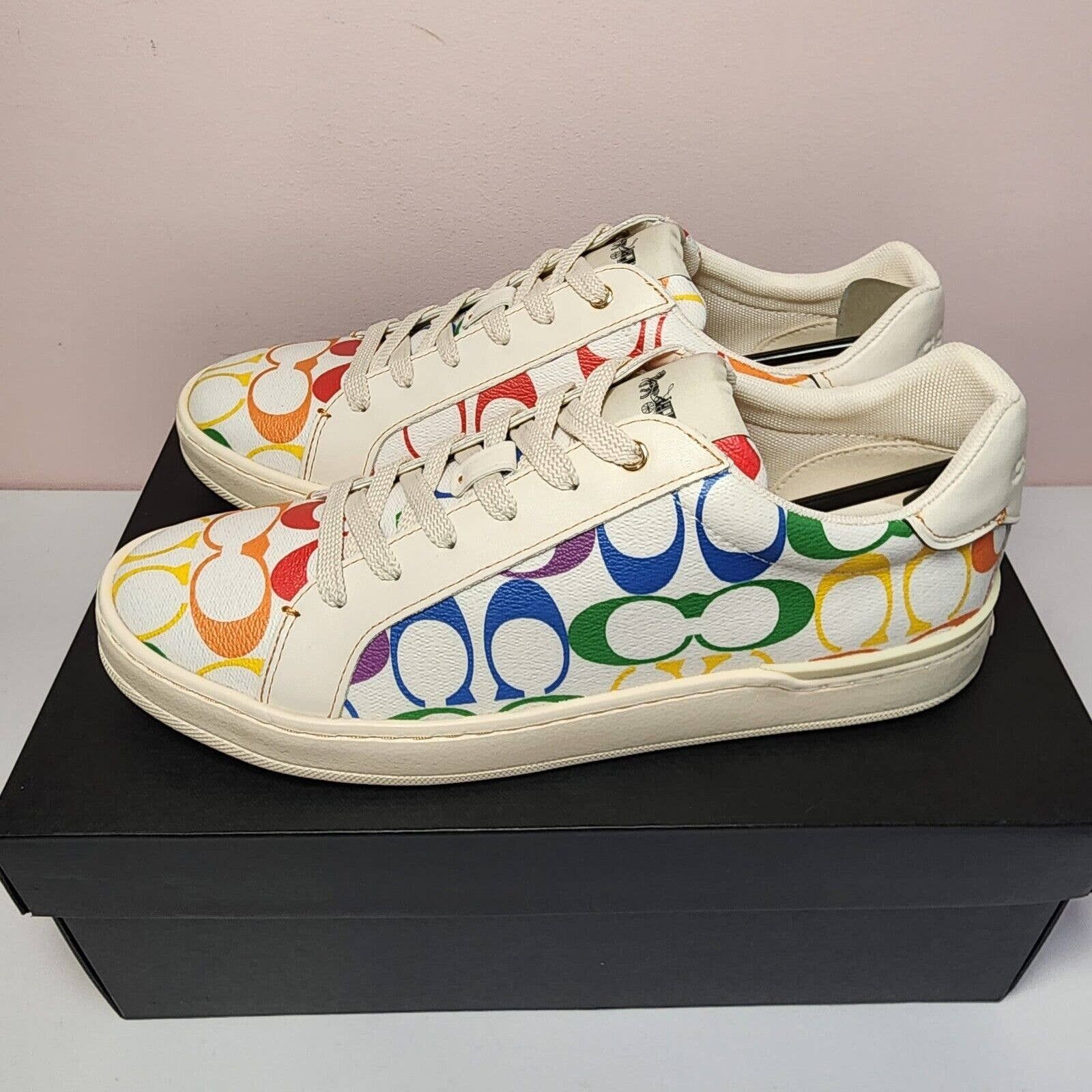 image of Coach Ci865 Size 9.5 B Women's Rainbow Pride Low Top Sneaker in White