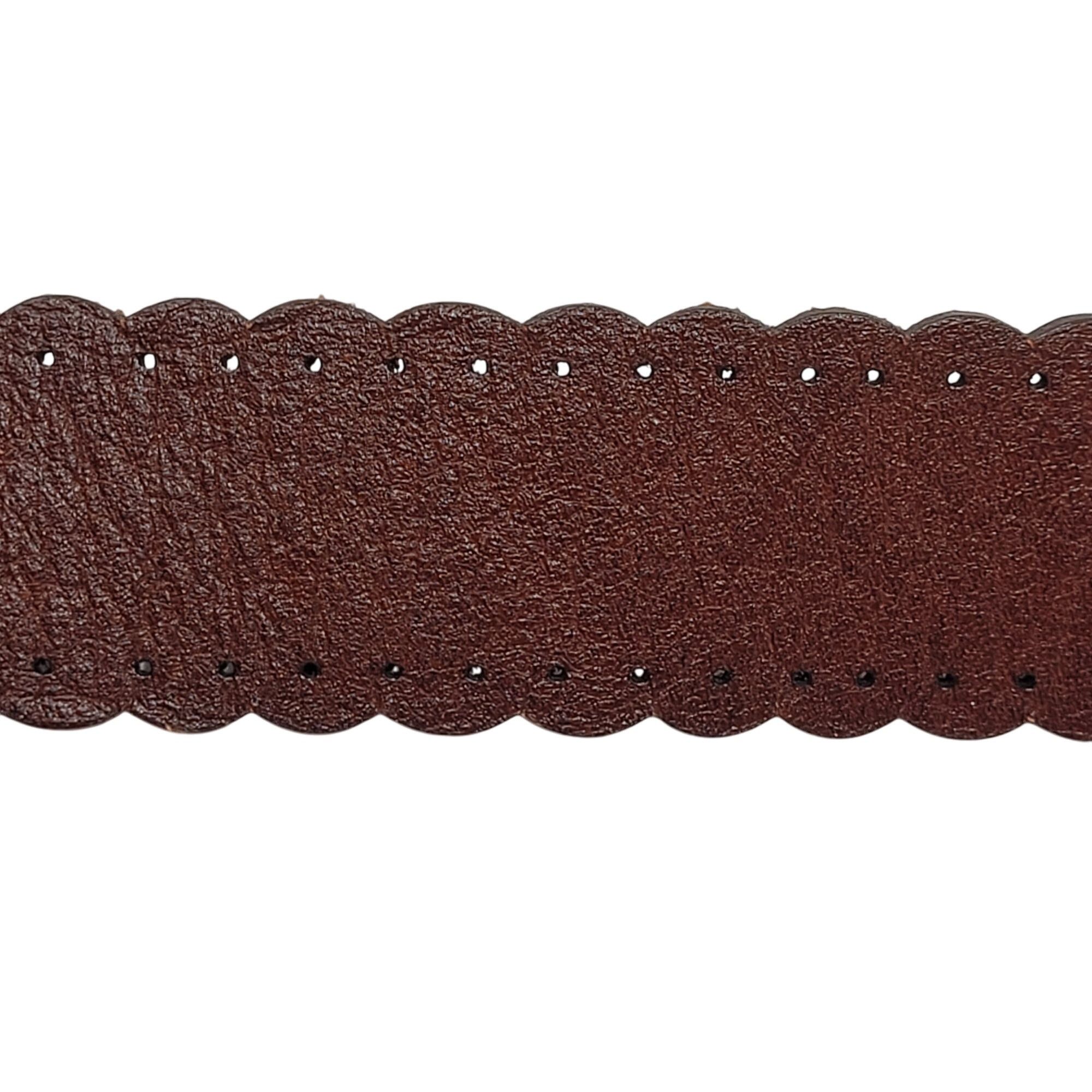 Fossil Vintage Fossil Womens Brown Leather Belt L Scalloped Perfora Size ONE SIZE - 4 Thumbnail